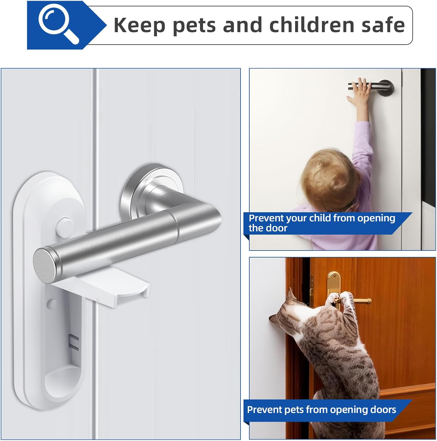 Child Proof Door Lever Lock (2 Pack), Baby Proofing Door Handle Lock, Durable ABS with 3M Adhesive, No Drilling Required, Easy One-Hand Operation for Adults, Child Safety Door Handle Lock image number 5