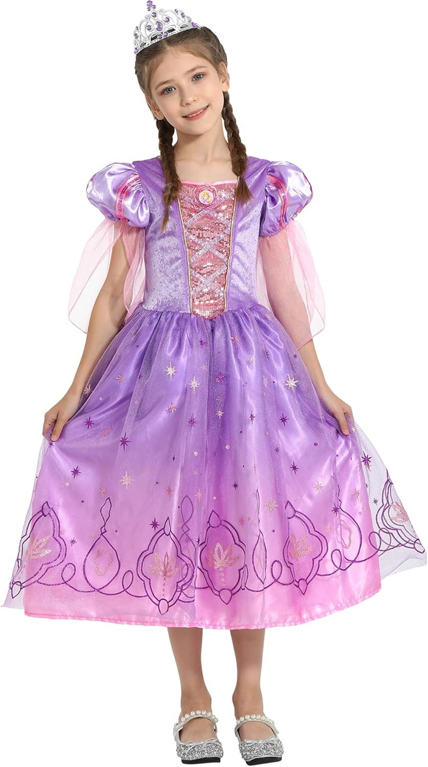 Lingway Toys Luxury Girls Princess Dress up Costumes,Rapunzel Cosplay Dress with Accessories