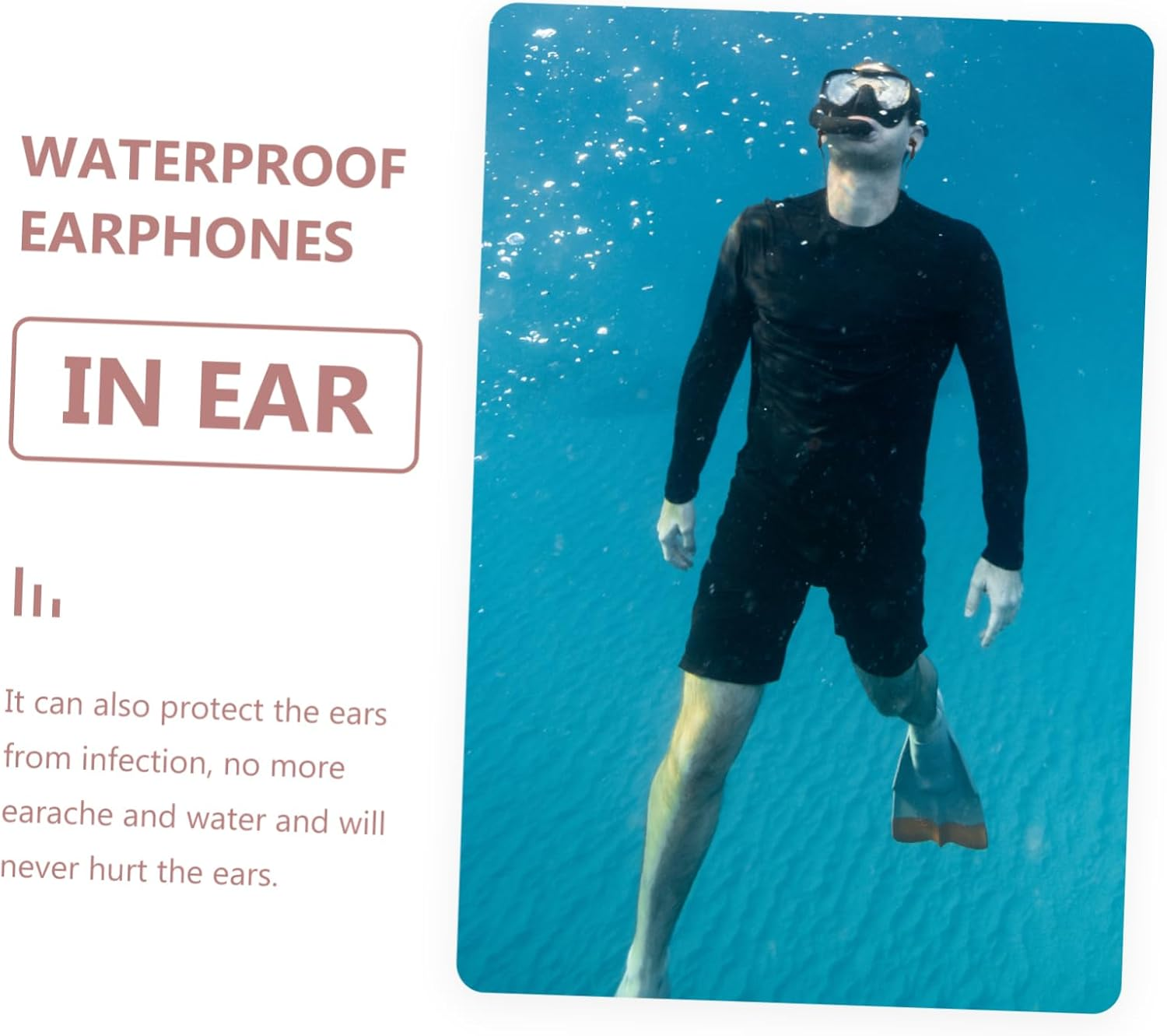 LRXIYODE Waterproof In-Ear Earphones 2Pcs with 3.5Mm Jack for Swimming and Diving, Ear Plug Headphones Suitable for Underwater Music Players, White and Black Earbuds for Water Sports