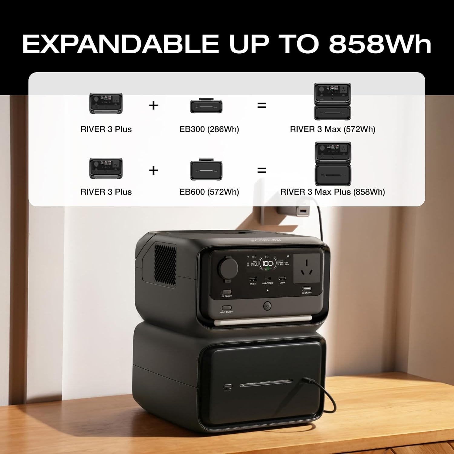 EF ECOFLOW River 3 plus Portable Power Station Extra Battery EB600, 572Wh Expansion Lifepo4 (LFP) Battery with 10-Year Lifespan, Built-In 140W USB-C Port for Charging/Discharging, Use Independently image number 6