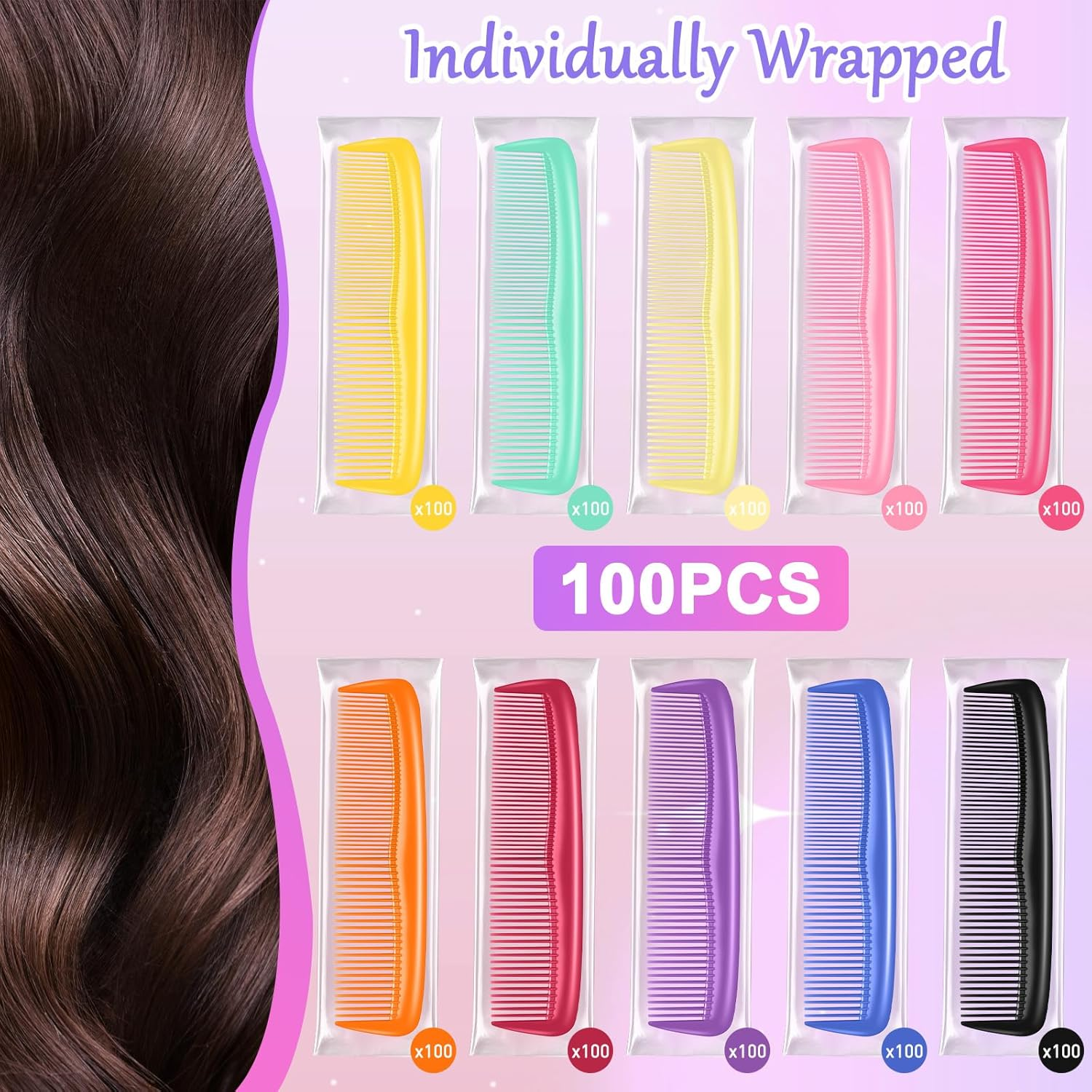 HOFASON 100 Pack Combs Bulk, Individually Wrapped Hair Combs for Women, Men & Kids, Disposable Travel Comb & Mini Comb for Gym, Hotel, Airbnb, Shelter, Nursing Home, Charity, 10 Colors image number 5