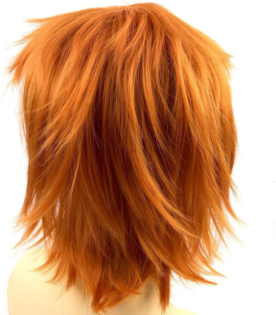 Modernfairy Anime Halloween Wig Dark Orange for Cosplay Party, Synthetic Layered Short Hair Wigs with Bangs, Pastel Wigs for Women Men - Blue image number 6