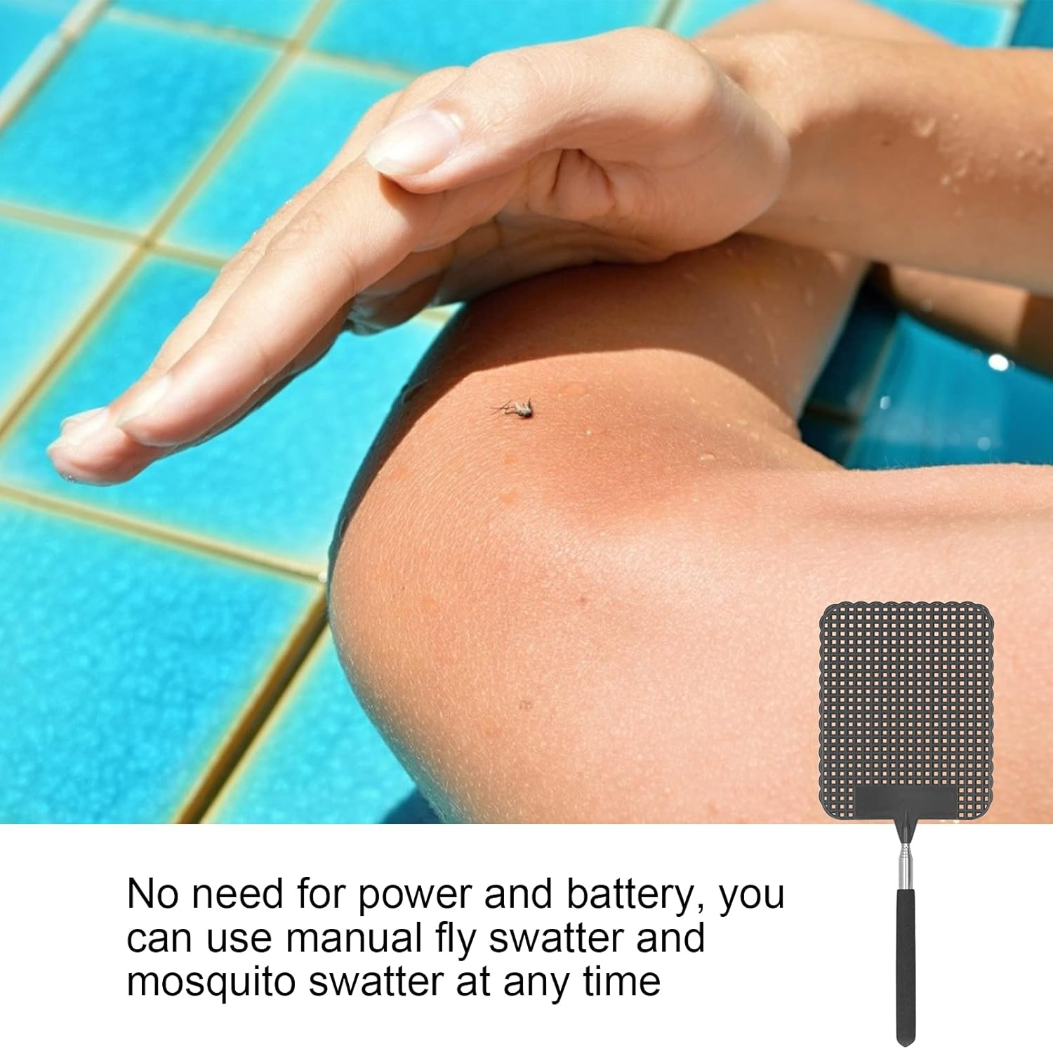 Extendable Plastic Flyswatter, Light Telescopic Fly Swatter Plastic with Stainless Steel Rod for Fishing for Camping for Home for Office(Black)