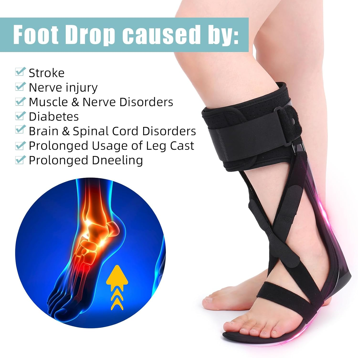 Medical AFO Foot Drop Brace Ankle Foot Orthosis Drop Foot Stabilizer Support for Walking with Shoe for Men and Women for Stroke, MS, Hemiplegia, ALS (Xl-Right) image number 3