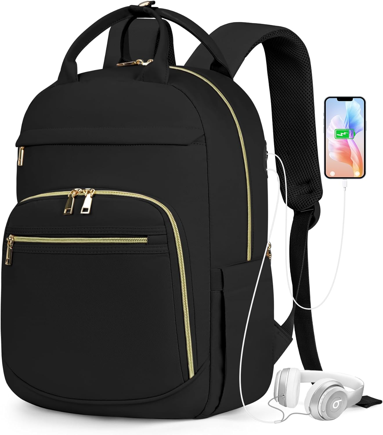 KTMOUW Backpack for Women Laptop Backpack 15.6 Inch Water Resistant Daypack for Travel Work Casual Use, with USB Charging Port image number 2