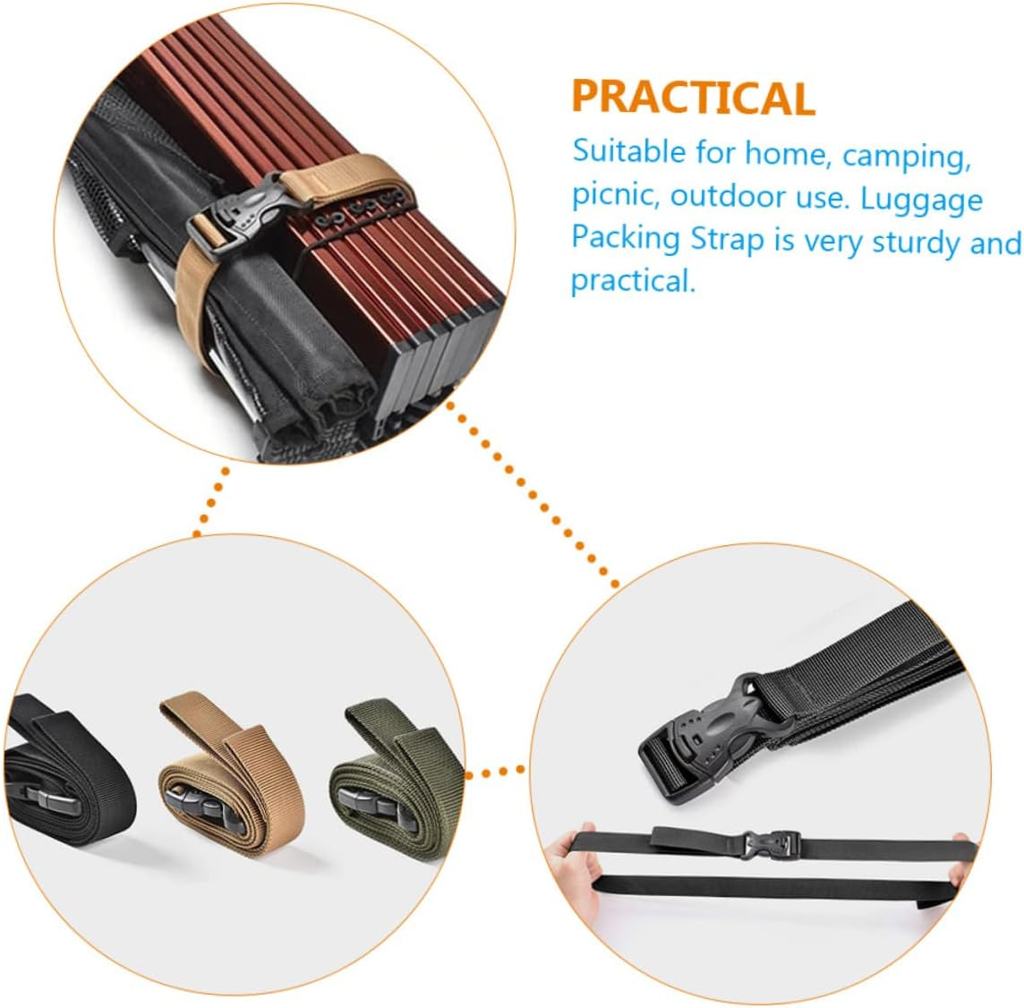 KOMBIUDA 3Pcs Buckle Strap Ratchet Tie down Straps Luggage Bind Strap Buckle Design Canopy Storage Tie Picnic Mat Travel Storage Nylon Cam image number 2