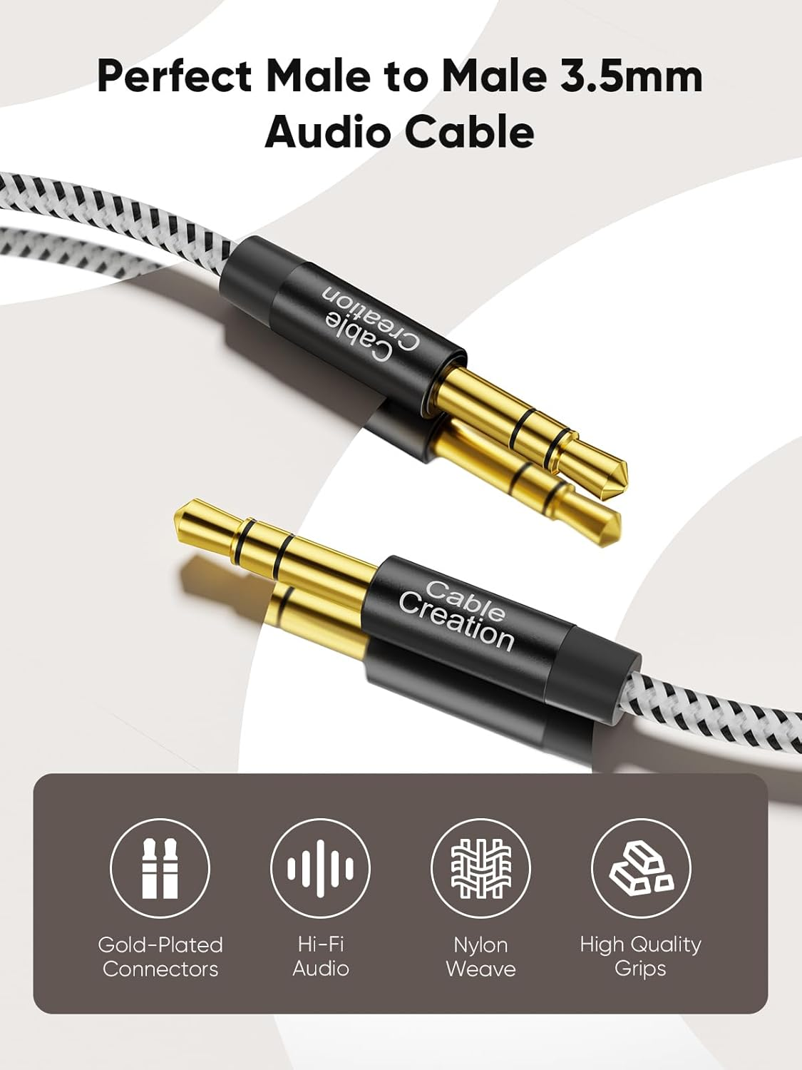 Cablecreation 20FT/6M Aux Cable, 3.5Mm Male to Male, Hi-Fi Sound, Cotton Braided, Tangle-Free, Compatible with Headphone, Speaker, Tablet, Laptop, Echo, Phone & More image number 1