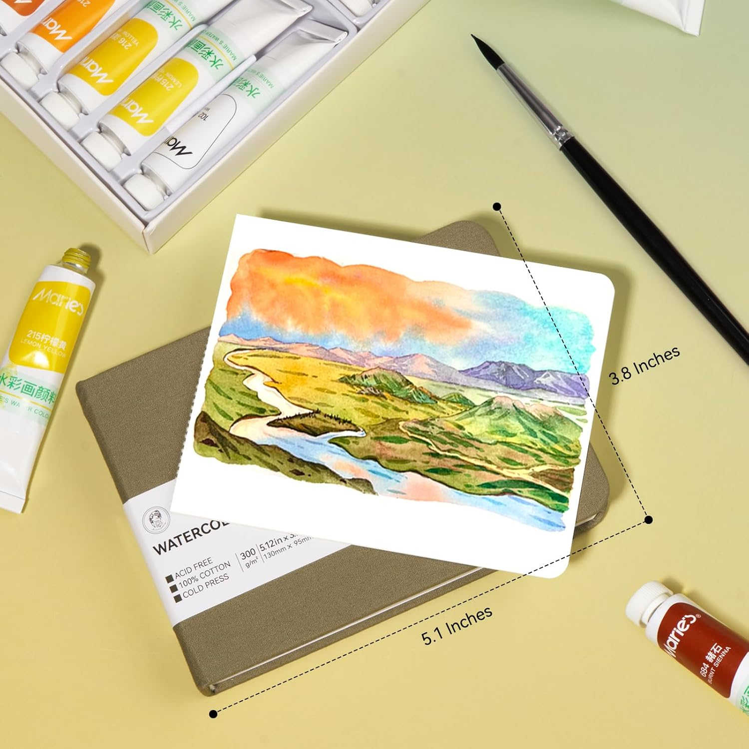 Lightwish Watercolor Sketchbook, 100% Cotton Cold Press Art Supplies Watercolor Paper Journal 3.8 * 5.1In, 2 Pack 40 Sheets (140Lb/300Gsm), Acid-Free for Watercolors, Gouache, Acrylics image number 3