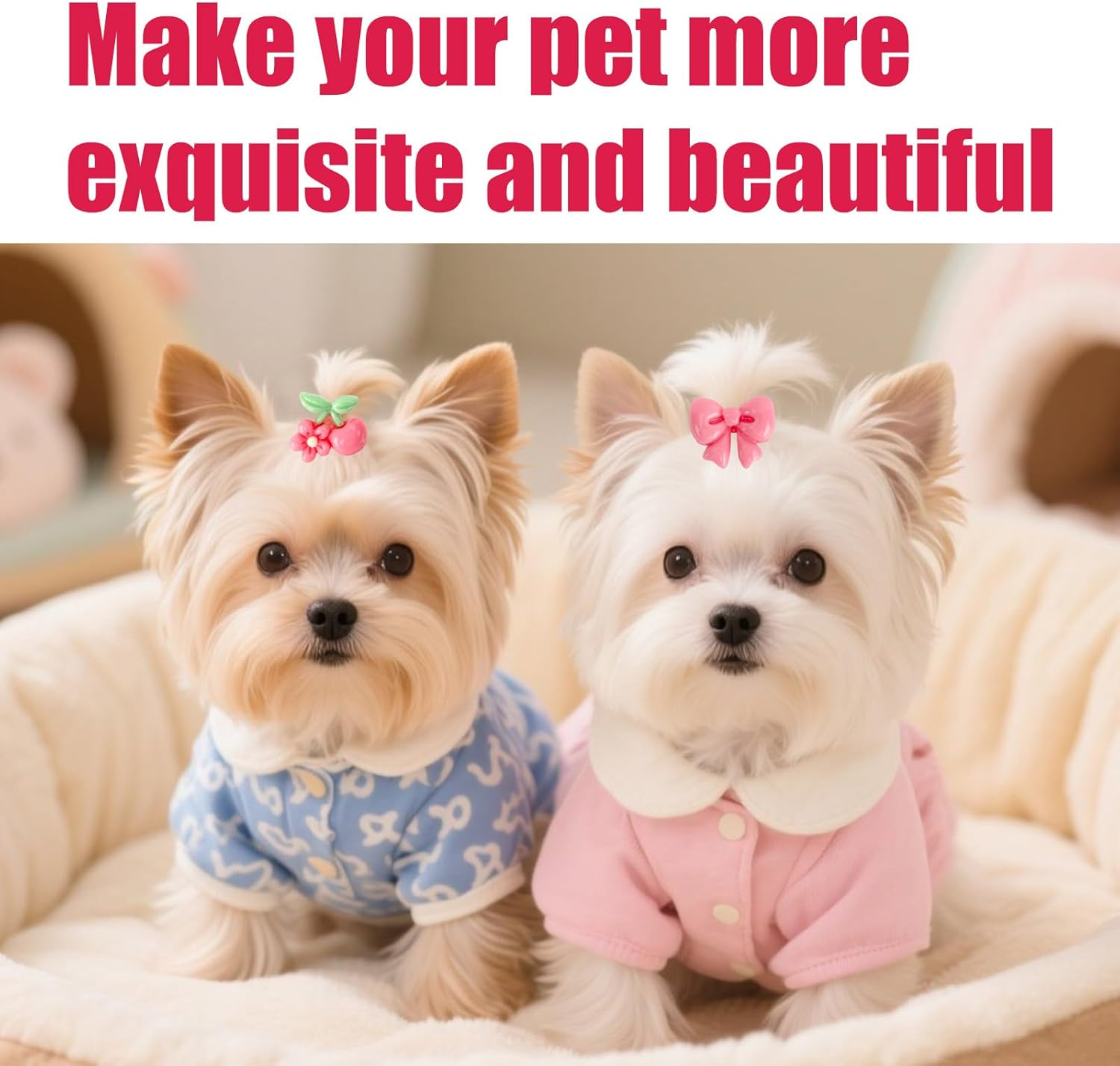 Lasuroa 20Pcs Dog Hair Bows with Rubber Bands, Pink Flower Bowknot Cherry Mix Style Cute Puppy Hair Accessories for Small Dogs Girl Hairties for Grooming and Daily Styling