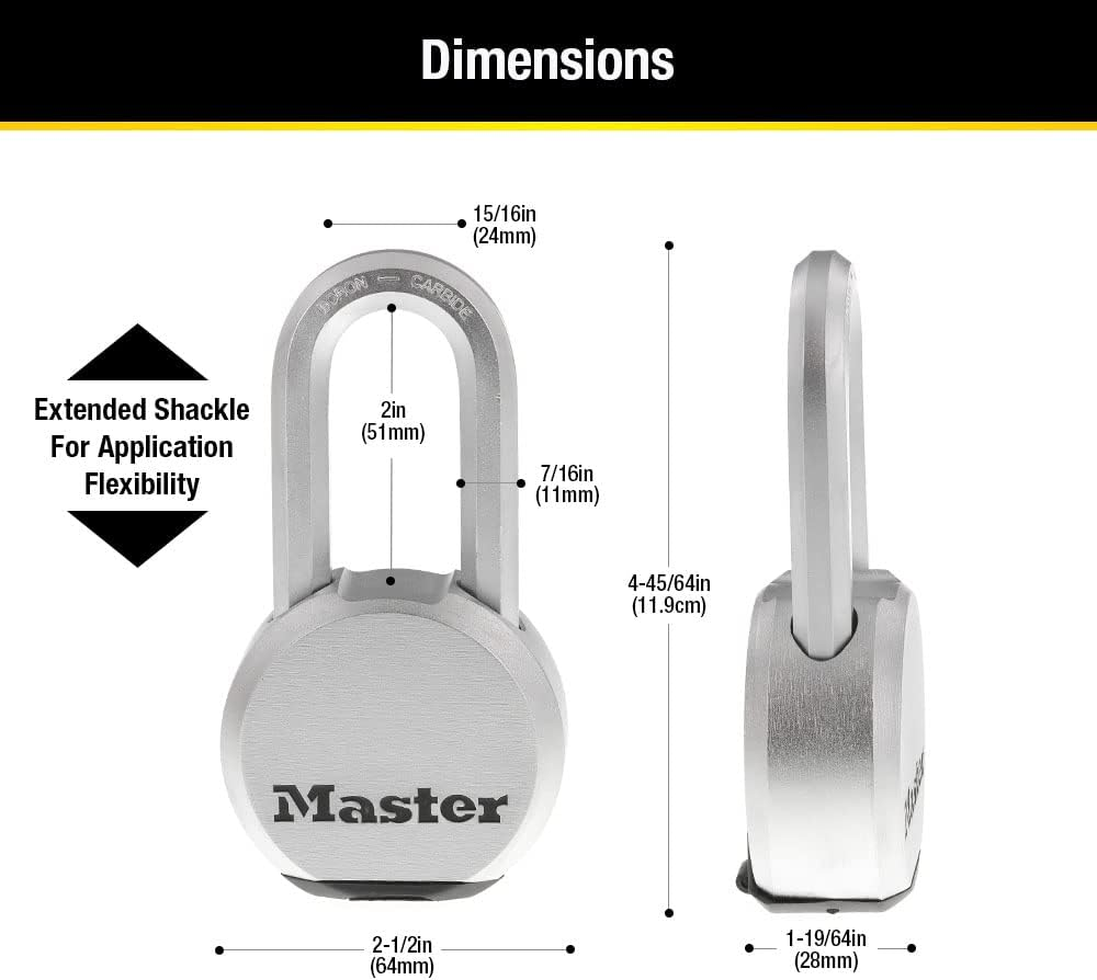 Master Lock Magnum Heavy Duty Solid Steel Silver Padlock with Key, Cut Resistant Gate Locks for Outdoor Fence or Shed, 14/32 X 2 X 15/16 Inches, M930XKADLH image number 4
