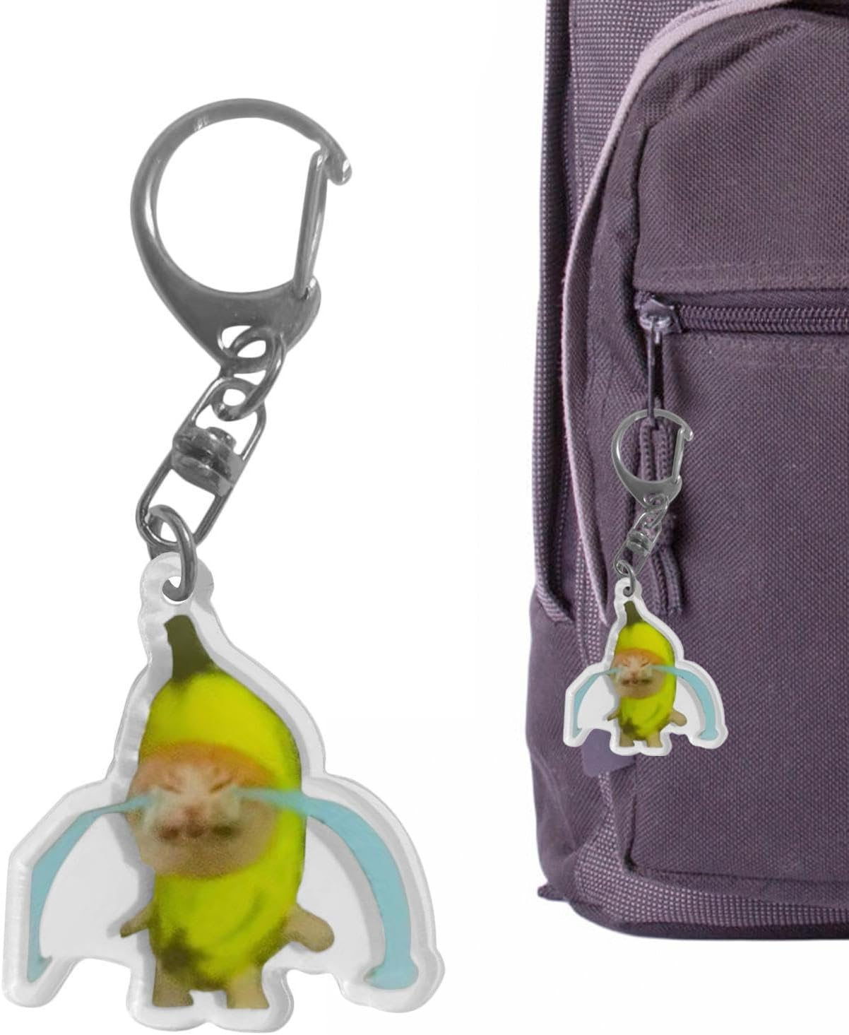 Banana Cat Key Chain | Cute Crying Sounds Making Banana Cat Key Hooks,Funny 2D Acrylic Mobile Phone Chain with Lanyard for Purse Wallet, School Bag Decoration - Crying Banana Cat 3.5Cm Key Chain image number 2