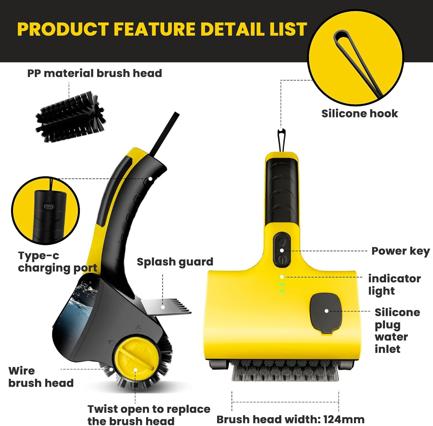 Electric Grill Clean Brush with Liquid Box, Cordless Rechargeable Barbecue Grill Cleaner, Automatic Grill Cleaner, 2-Speed, 360&deg; Rotating Cleaning Brush with Replacement Bristles image number 6