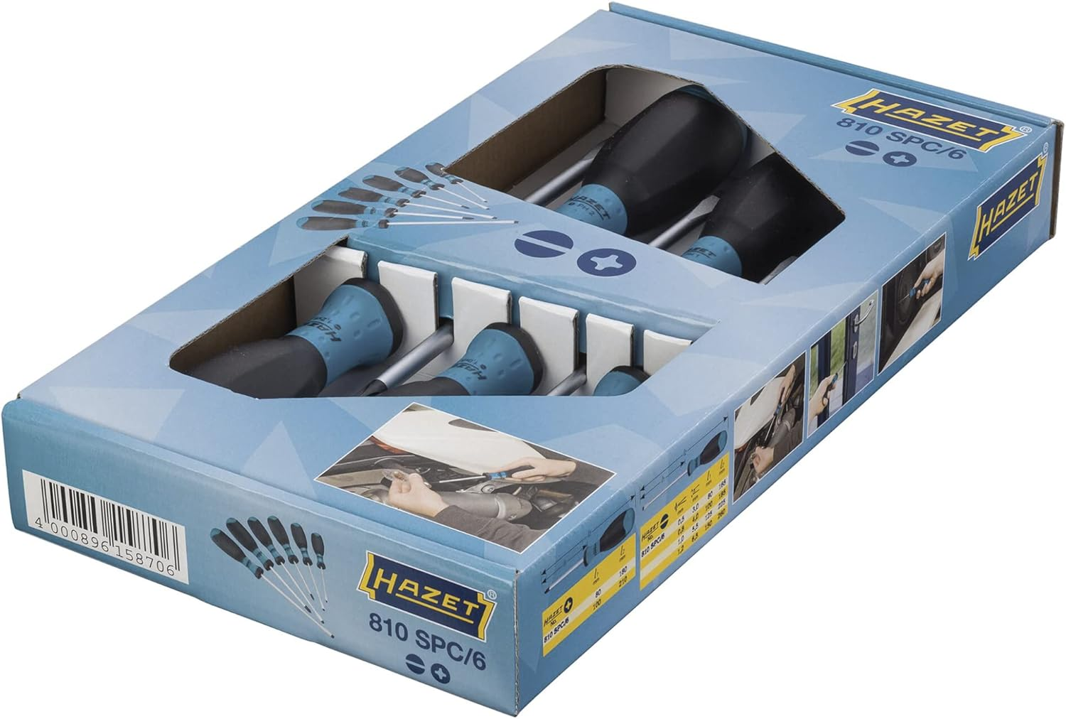 HAZET 810SPC/6 Slot Cross Recess Profile PH Screwdriver Set with Burnished Tip - Matt Chrome-Plated image number 4