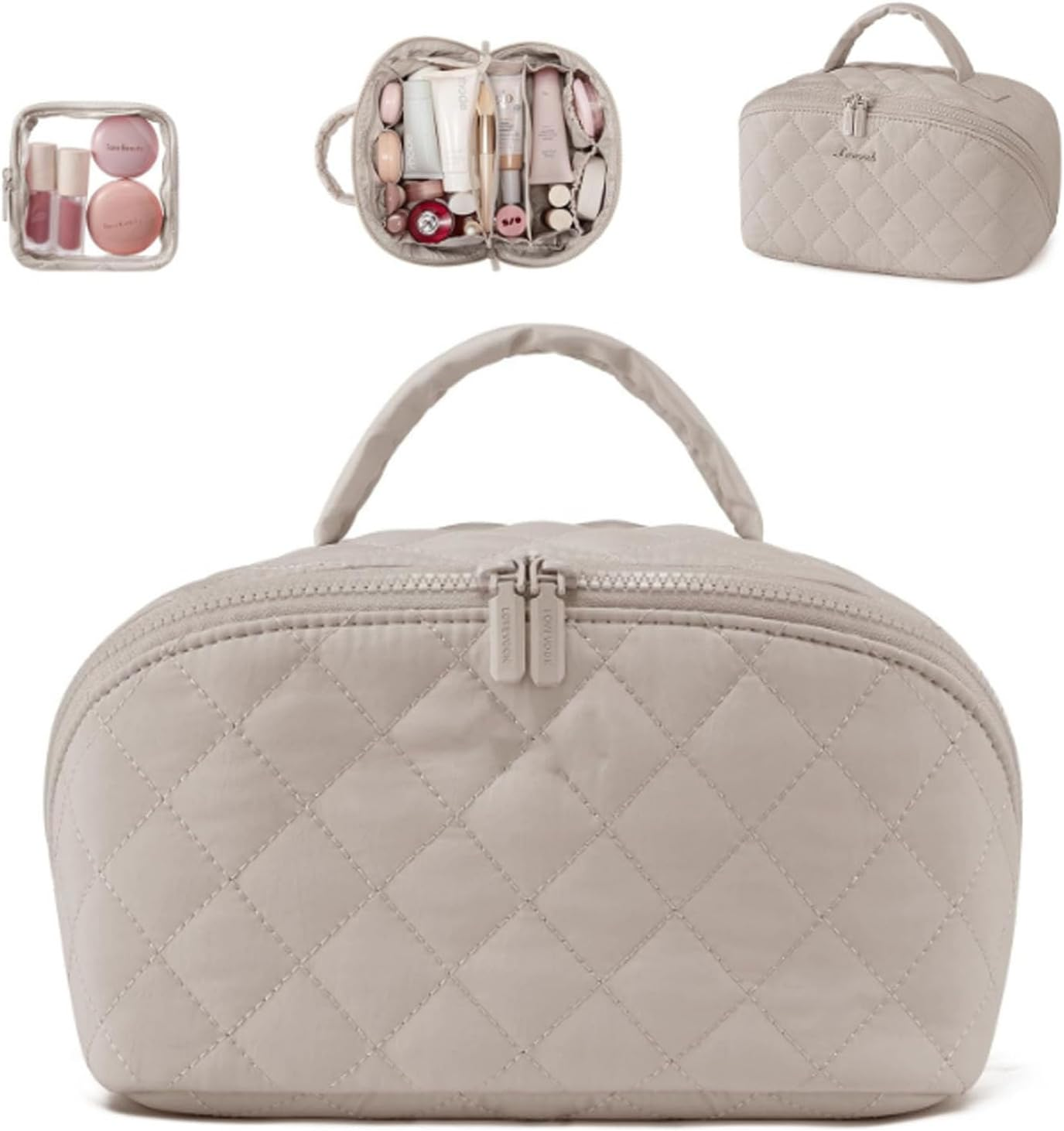 Petition Makeup Bag for Woman, Festivalment Makeup Bag, Wide Open Lay-Flat Water-Resistant Cosmetic Case, Puffy Padded Organizer for Toiletries & Brushes Large Capacitys with Compartments (Green)