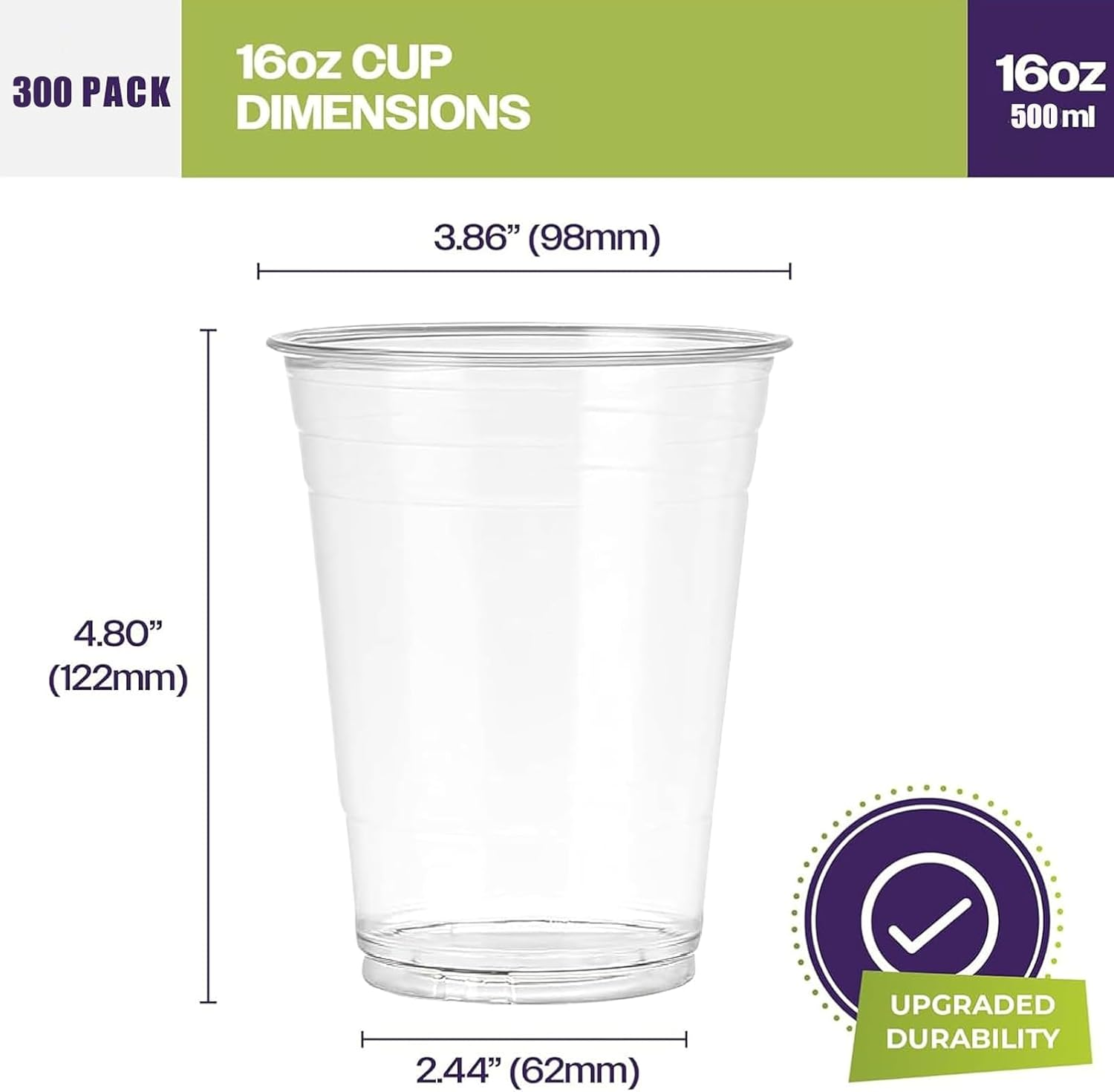 300 Pack 16Oz Clear Plastic Cups ，Reusable PET Transparent Drinking Cups,Beer Cups,Coffee Cups for Wedding Party Picnic Bbq,Durable,Resistant,Bpa Free, Recyclable image number 4