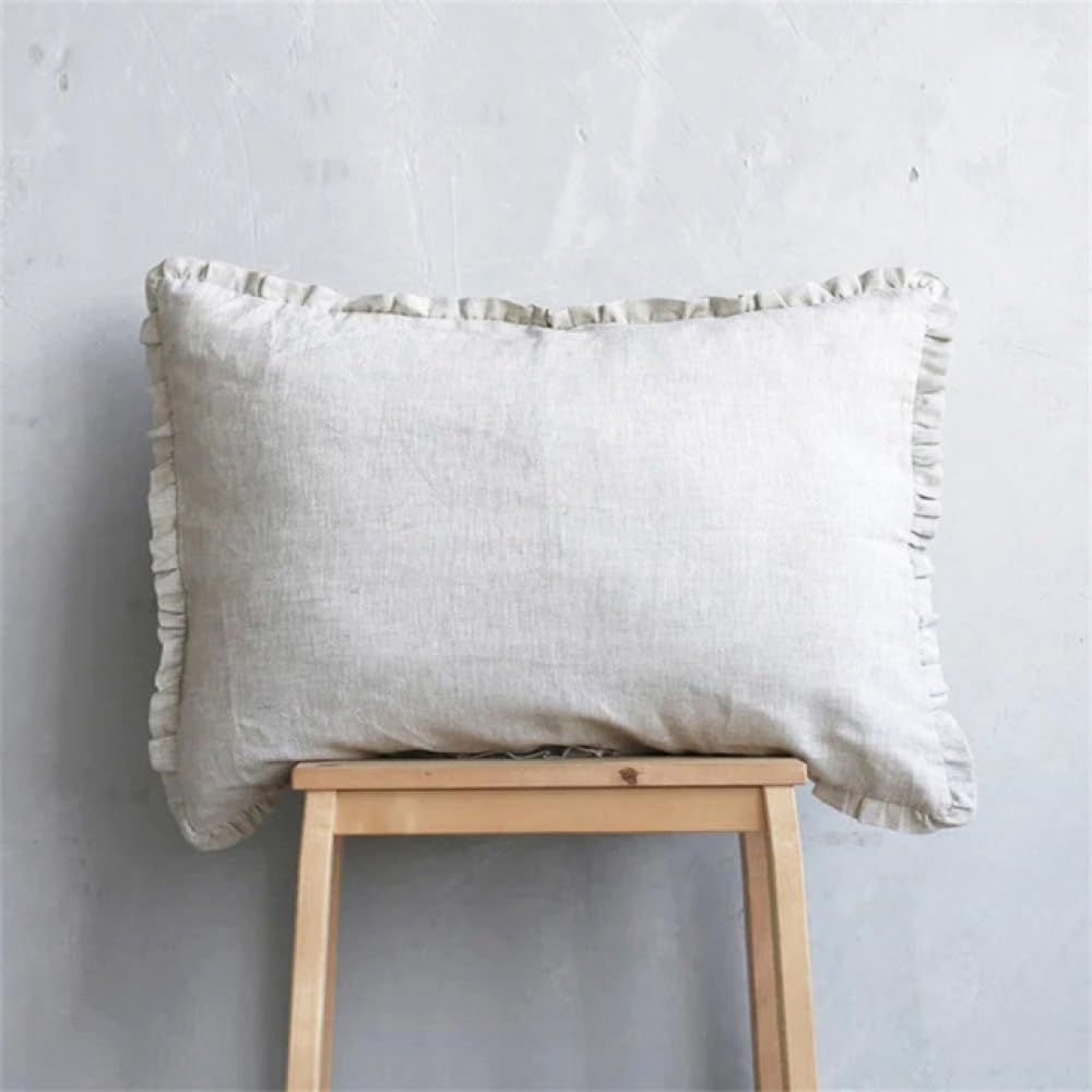 Linen Ruffle Pillowcases Lace Standard Size 1 Pack Ultra Soft Pillow Covers for Farmhouse Home Bedding Linen 48X74Cm 1 Piece