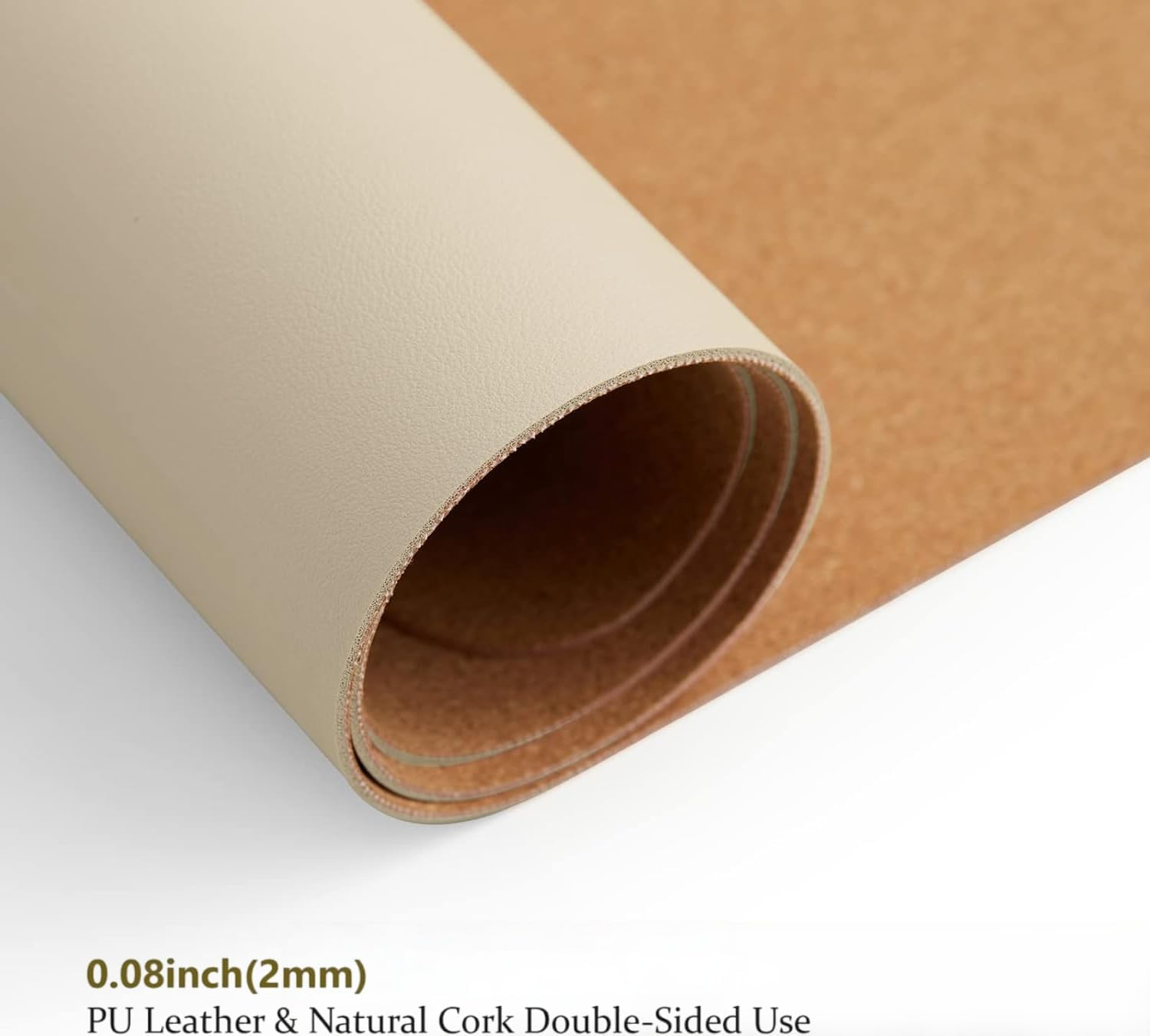 Leather Desk Pad Dual-Sided Cork & PU, 80X40Cm Large Computer Desk Mat - Waterproof Keyboard Pad Desk Mouse Pad for Home Office Accessories, Beige image number 5
