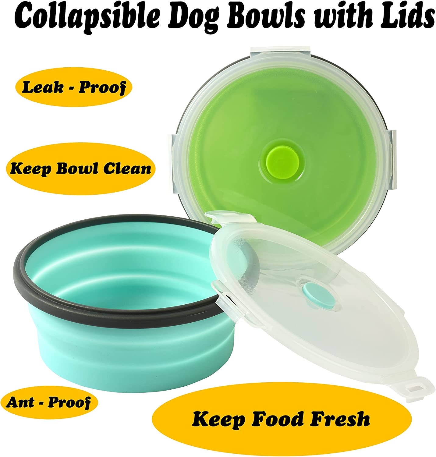 Collapsible Dog Bowls with Lids, 2 Pack Travel Dog Bowls for Small Size Dogs, Silicone Portable Dog Food Bowls Water Cup Cat Bowls Dish for Camping Traveling Walking, 12 Oz 350Ml image number 3