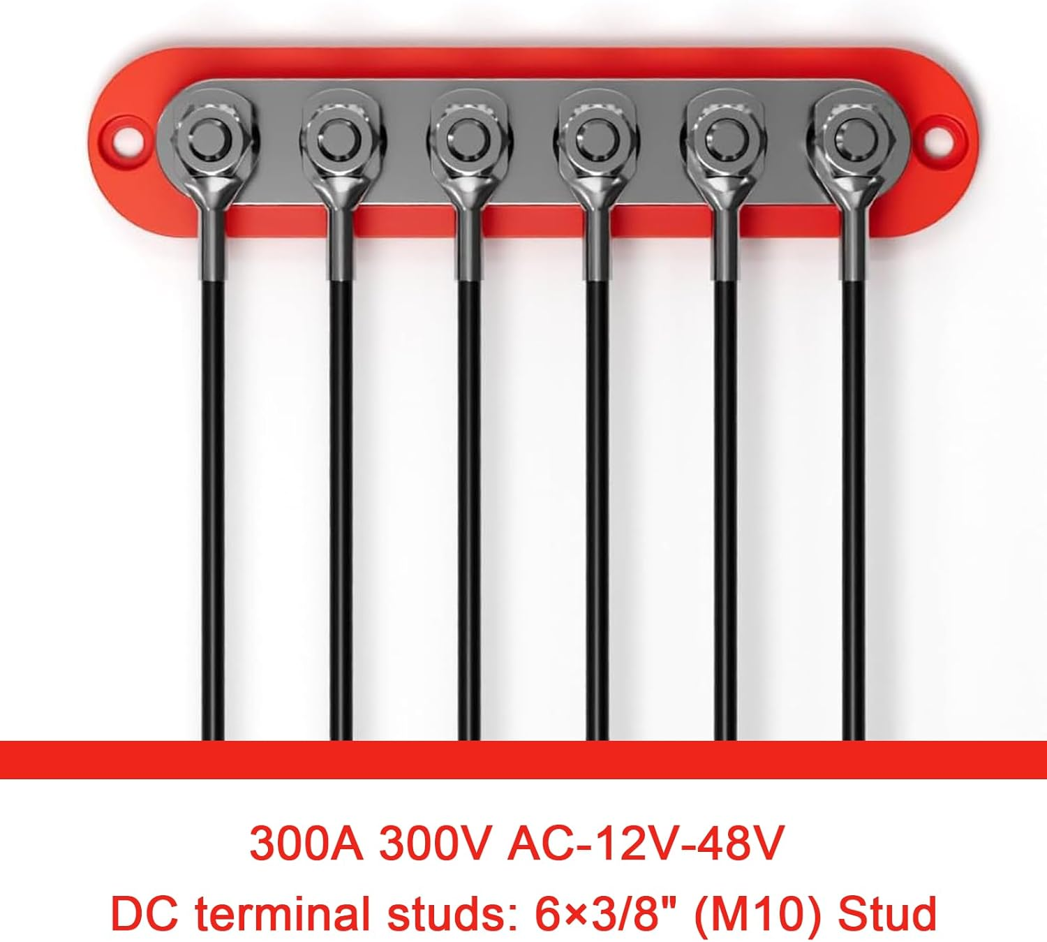 Bus Bar 6 Gang 300A M8 Power Distribution Block Terminal Post Stud 12V Black Nickel Plated for Corrosion Protection, Enhance RV Experience (Red) - Black image number 3