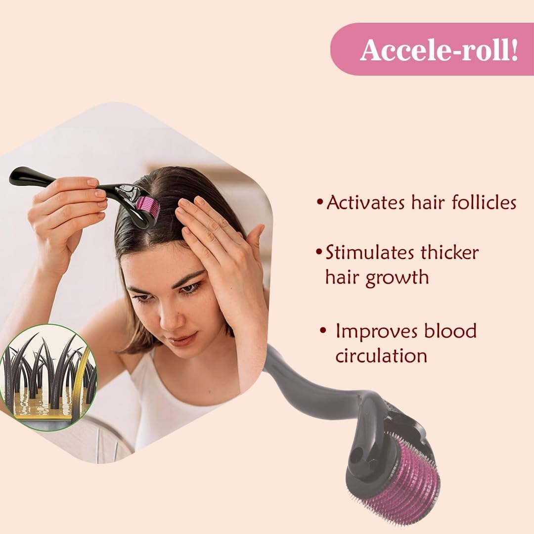 ABC Derma Roller System for Hair Growth 0.50 Mm with 540 Titanium Needles | Efficient System for Anti-Agening Skin Regenaration, Repairs Damaged Hair, Activates Hair Follicles| Easy to Use, Black image number 3