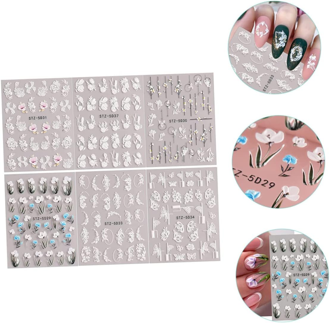 KALLORY 24Sheets Floral Nail Stickers Decals Embossed Nail Art Stickers for Women Girls DIY image number 1