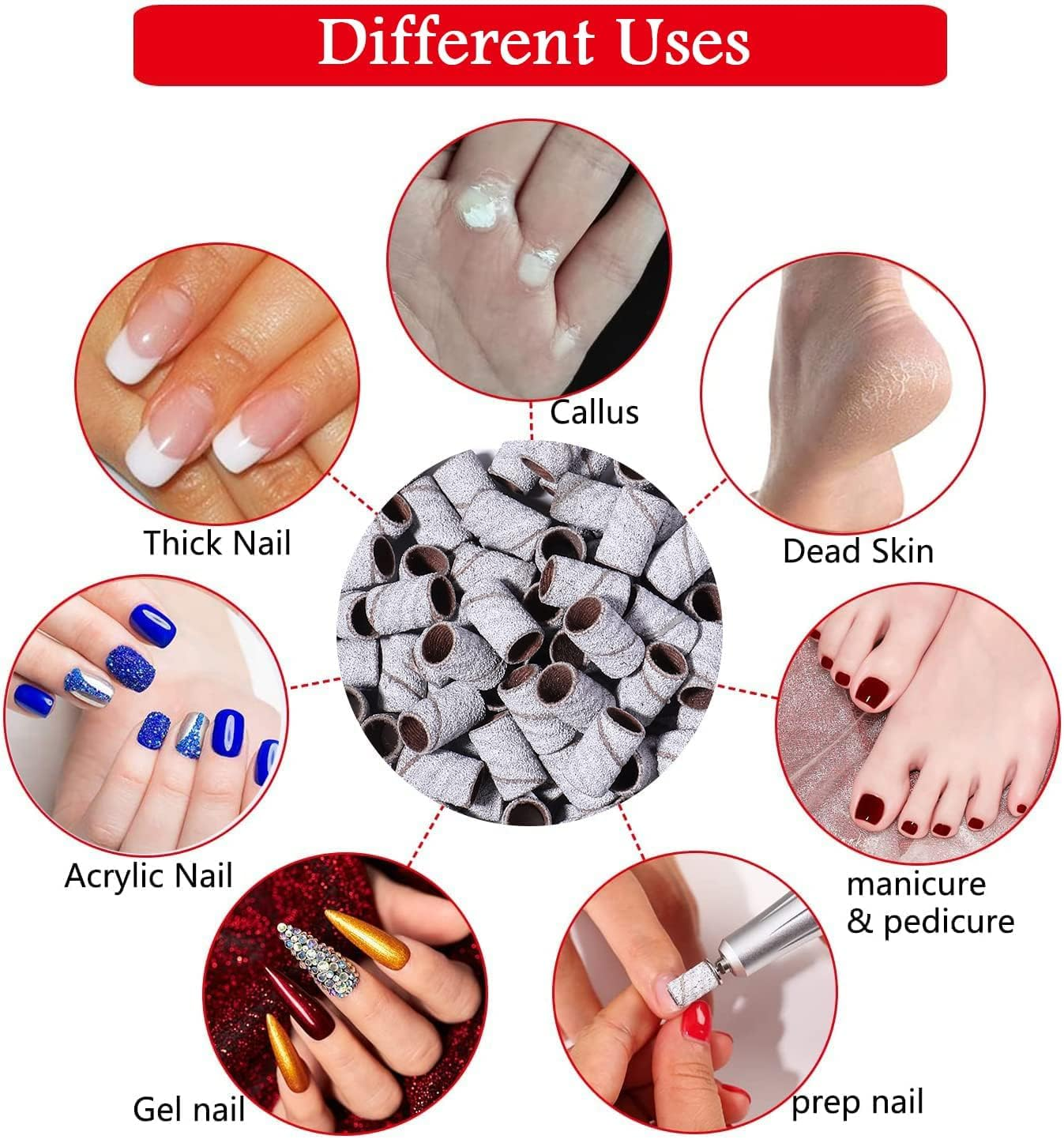 210Pcs Nail Sanding Bands Manicure Drill Set with Box Nail Drill Sanding Tape, 80/120 / 180 GRIT Nail Art Sanding Tape with 1Pcs 3/32 Inch Nail Drill Bit image number 6