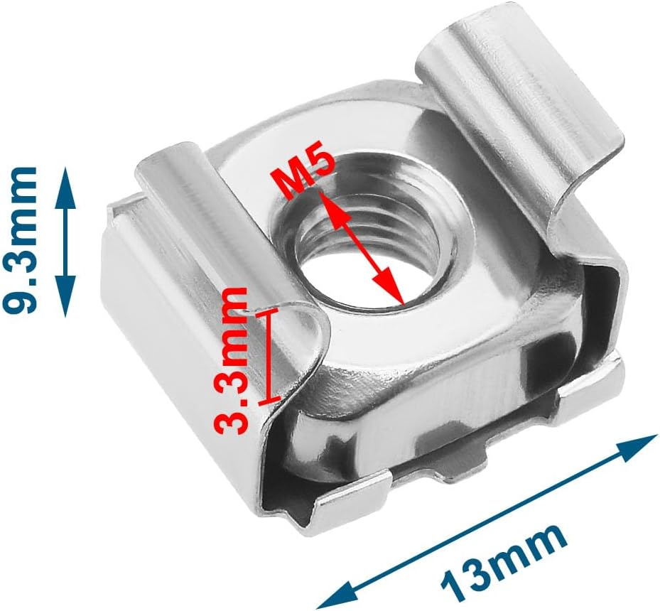 Emsea 20Pcs M5 Cage Nuts 304 Stainless Steel Nuts Assembly Kit for Network Cabinets Server Cabinets Electronics Casings Racks Silver image number 3