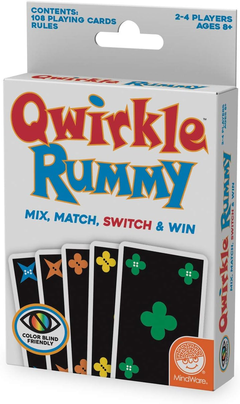 Mindware Qwirkle Rummy Color Blind-Friendly Edition&ndash; Easy to Play for Color-Vision-Impaired&ndash;Family Favorite Card Game Twist on Qwirkle &ndash; Fun Brain Challenge &ndash; Kids & Adults Strategy &ndash; 2-4 Players