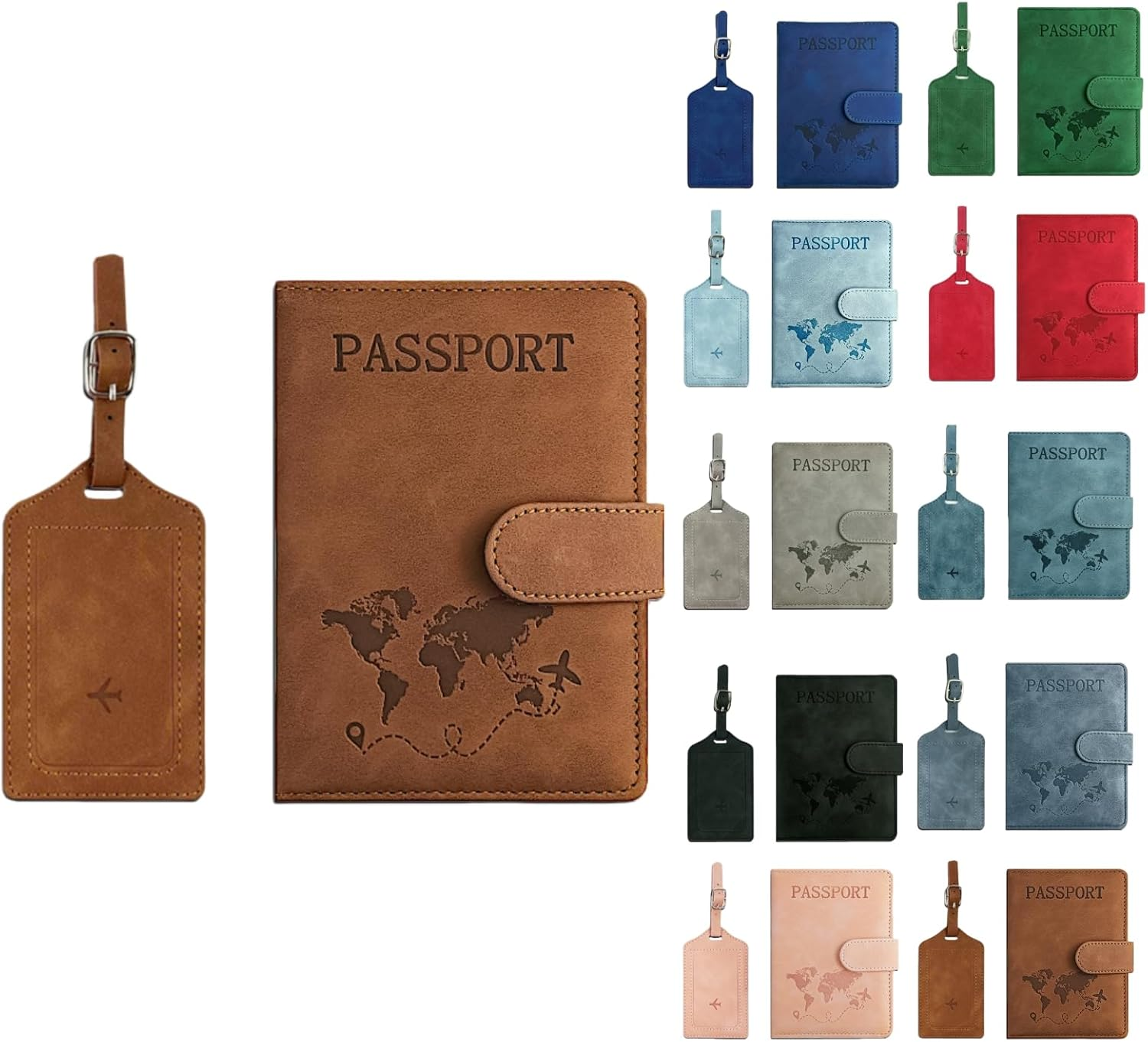 Passport Holder Cover with Luggage Tag, PU Leather Passport Cover, Portable Universal Travel Wallet Organiser for Passports Boarding Passes Credit Cards Travel Documents​ (Gray)