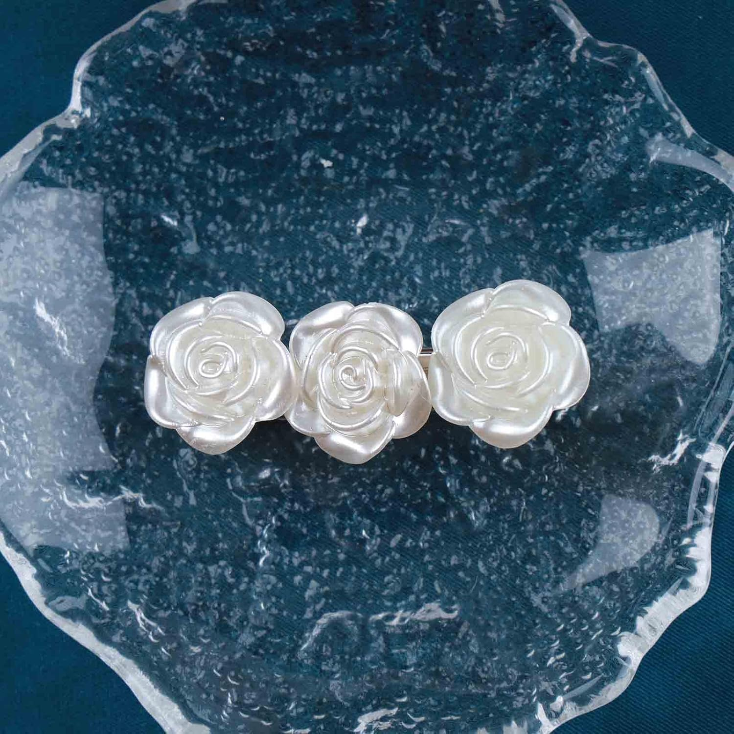 Yheakne Boho Flower Hair Clip Camellia Hair Clip Silver Flower Barrette Elegant Head Clip Headpiece Decorative Hair Accessories for Women and Girls Headwear image number 3