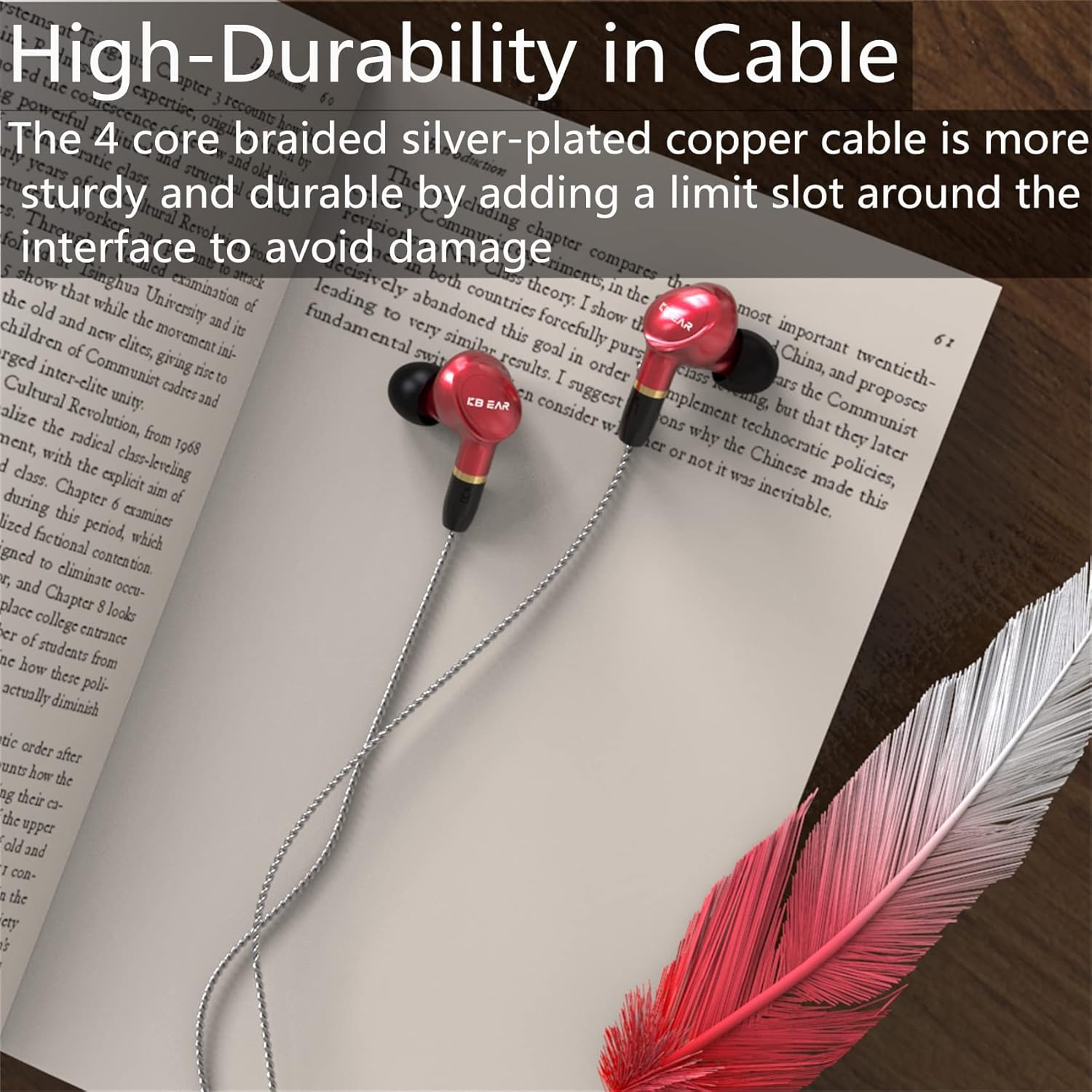 Kbear Ormosia Wired IEM Earphones Bass Earphones Earphones Sound Cancelling Earphones with MMCX Wire 1BA 1DD Driver without Microphone for PC Computer for Musicians (Red) image number 2