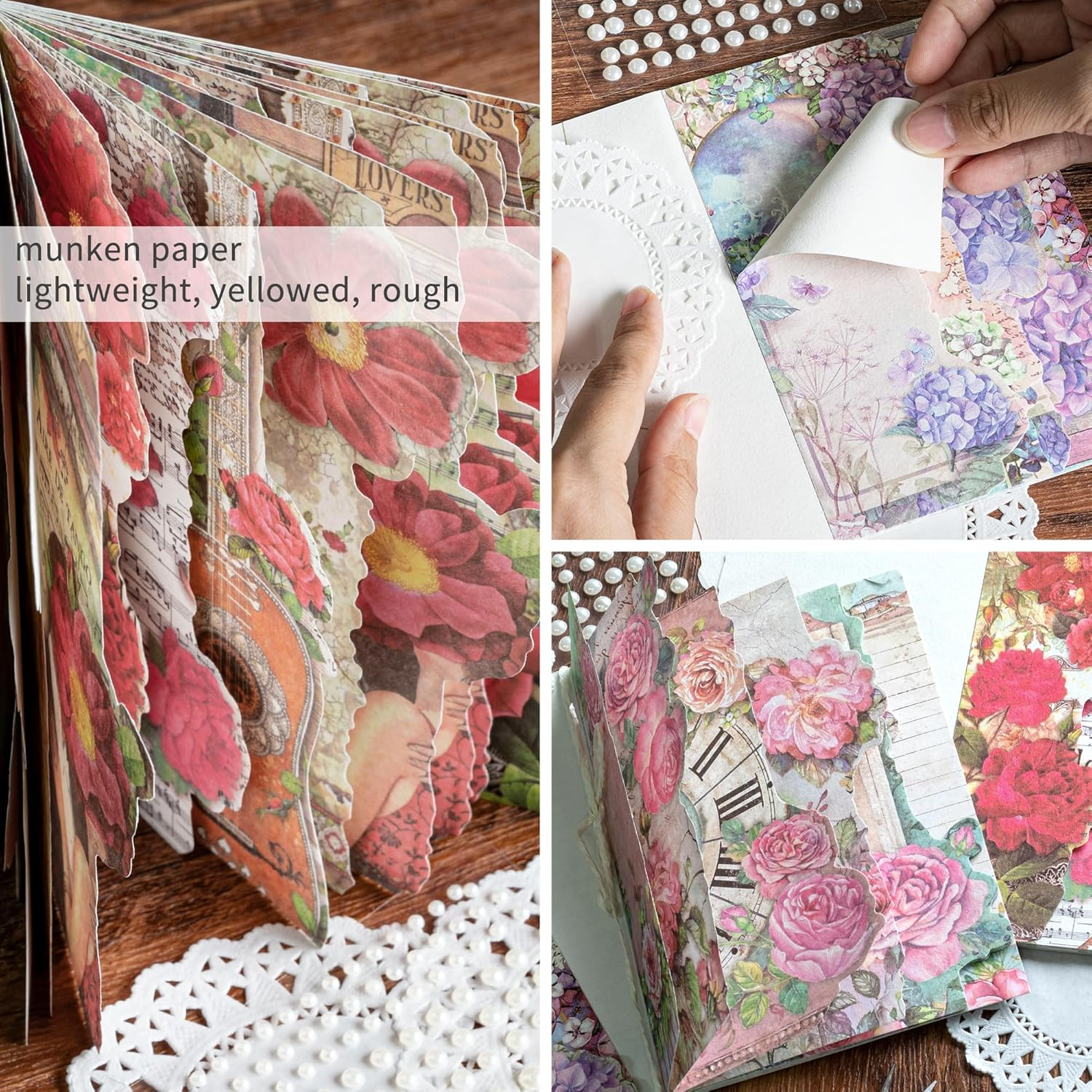 3 Packs Vintage Flower Paper Scrapbooking Paper Decorative Paper Decoupage Paper Single-Sided for Card Making Art and Craft Collage Gift Wrapping DIY Scrapbooking Diary (Ella)