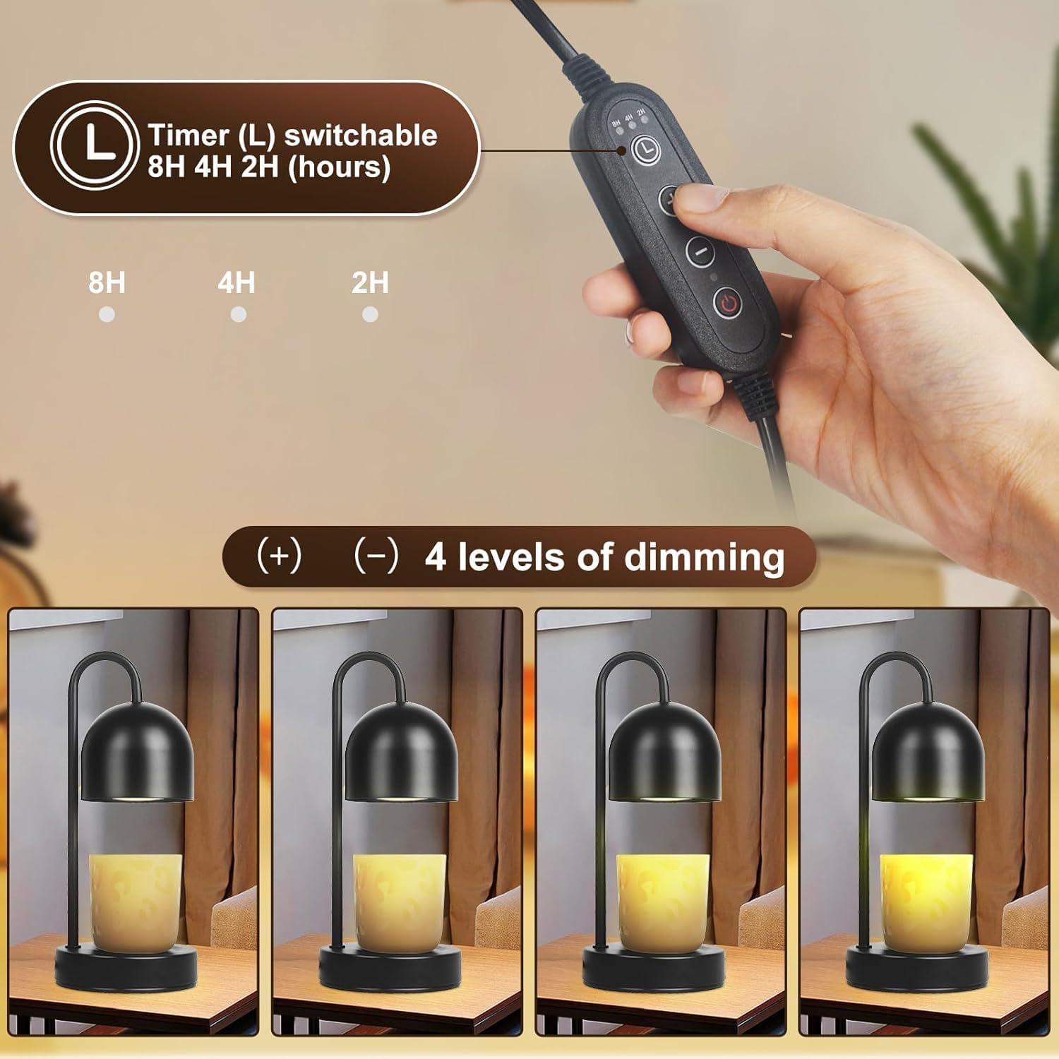 Dimmable Candle Warmer Lamp - Candle Wax Warmer with 2 * 50W Halogen Bulbs, Black Iron Base, for Bedroom & Living Room Decor image number 4