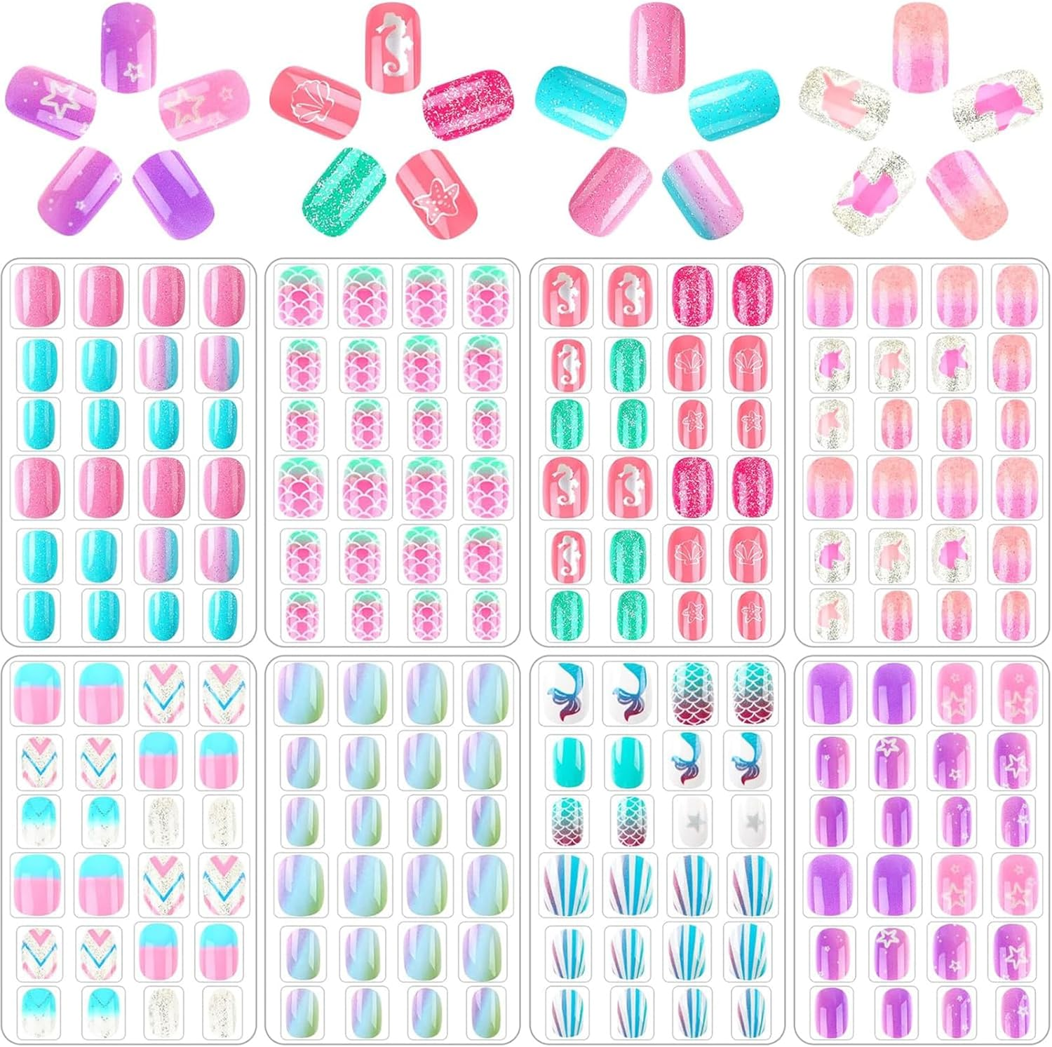 192Pcs Fake Stick on Nails Pre-Glue Full Cover Short False Nail Tips Stick on Nails, Art Decoration