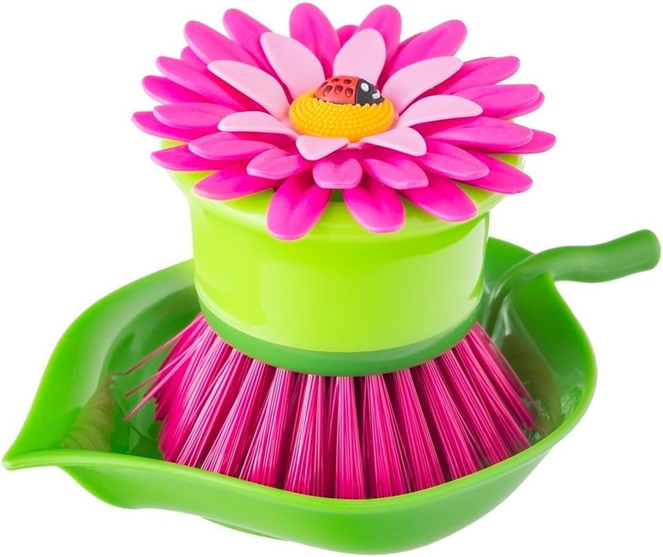 VIGAR Flower Power Palm Dish Brush with Holder, Pink (2 Pieces) image number 2