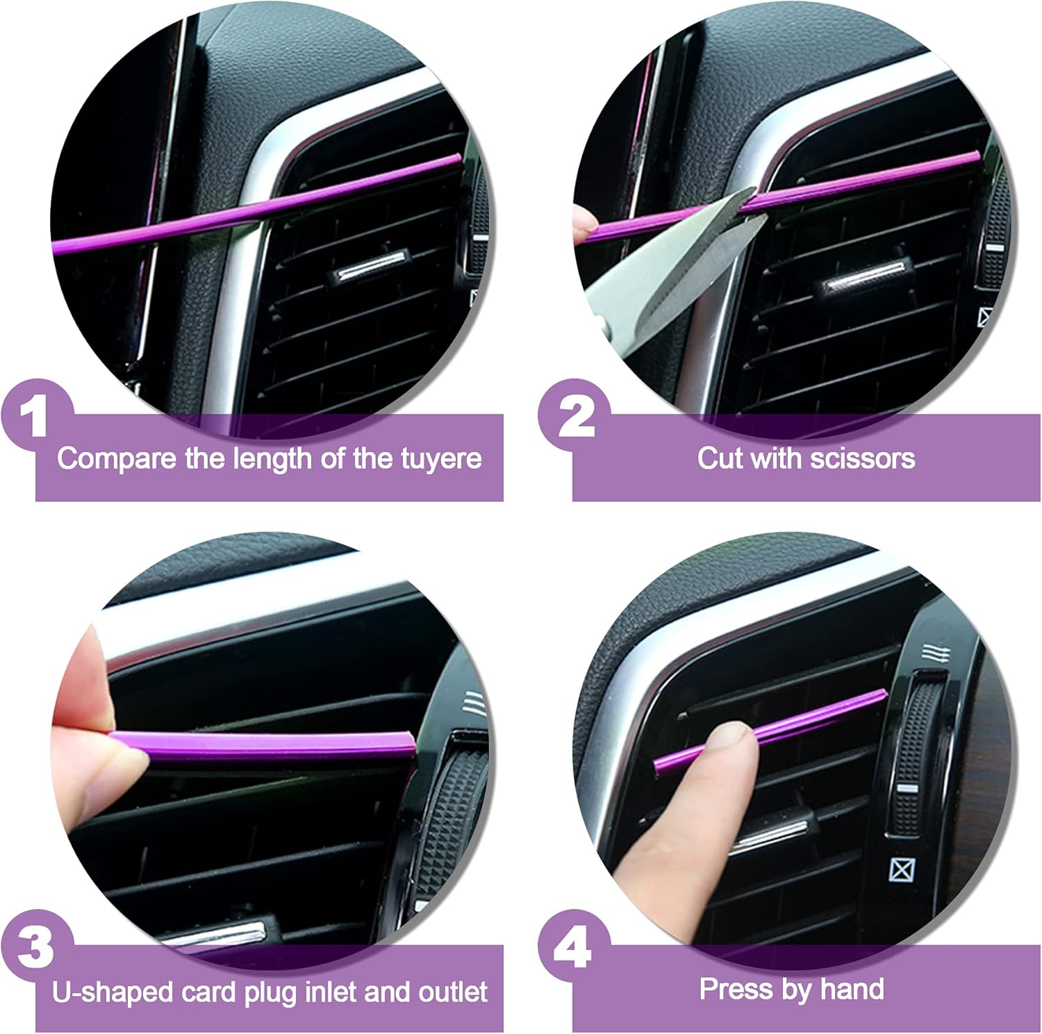 20Pcs Car Auto Air Conditioner Vent Outlet Trim Strip, DIY Decoration Chrome PVC Car Interior Moulding Trim Strip Line for All Straight Air Vent Outlet (Purple)