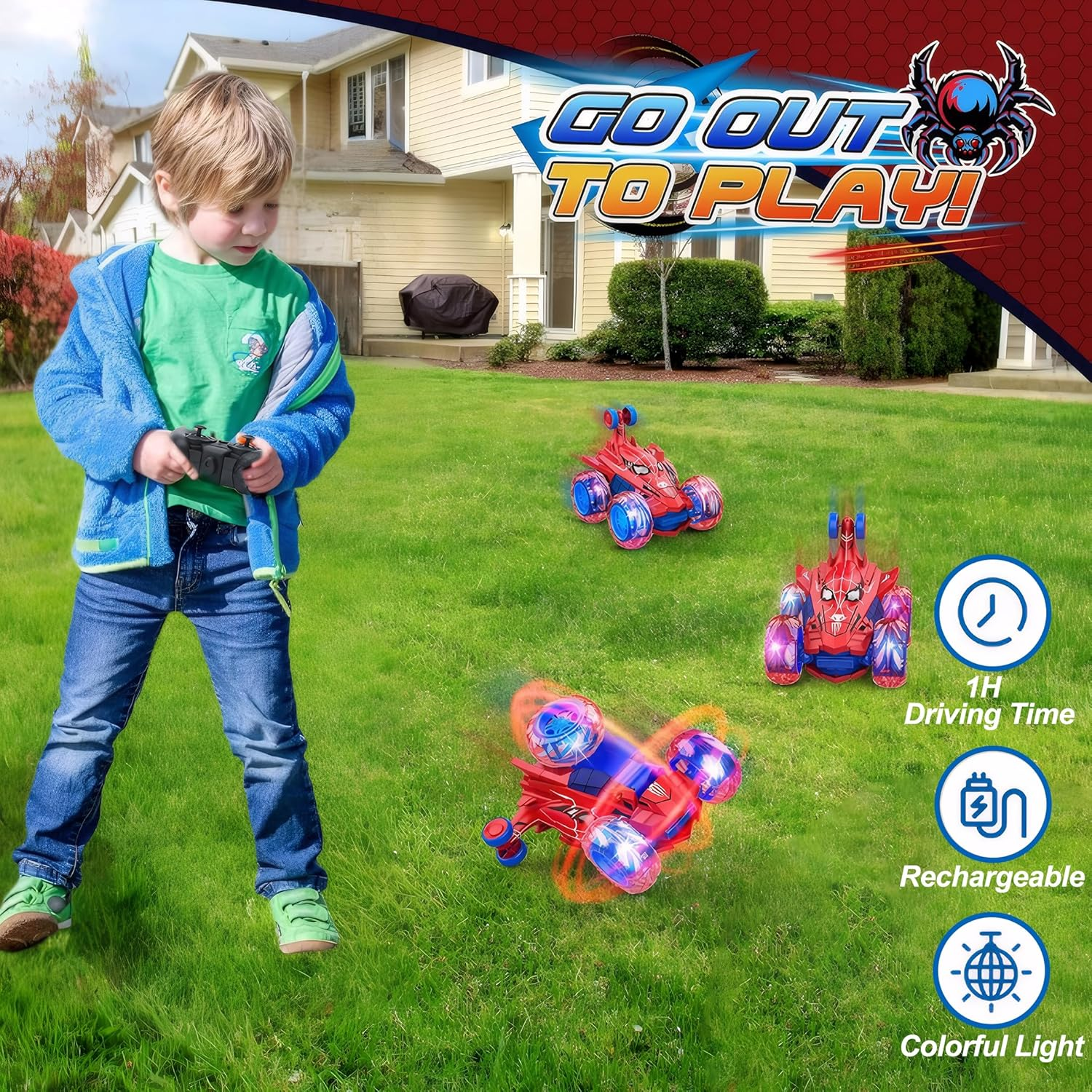 Spider Remote Control Stunt Car, 360&deg; Rotating 4WD Off-Road Double Sided RC Car with Cool Light for Kids Boys Girls Birthday Gift Age 3 4 5 6 7 8 image number 5