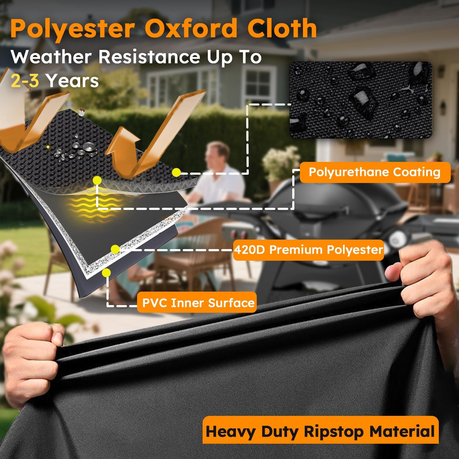 BBQ Cover 115&times;150&times;65Cm UUT Heavy Duty 420D PU Outdoor Grill Cover Waterproof Uv-Resistant, Fits Weber Family Q, Beefeater, Kamado Joe & More &ndash; Black image number 4