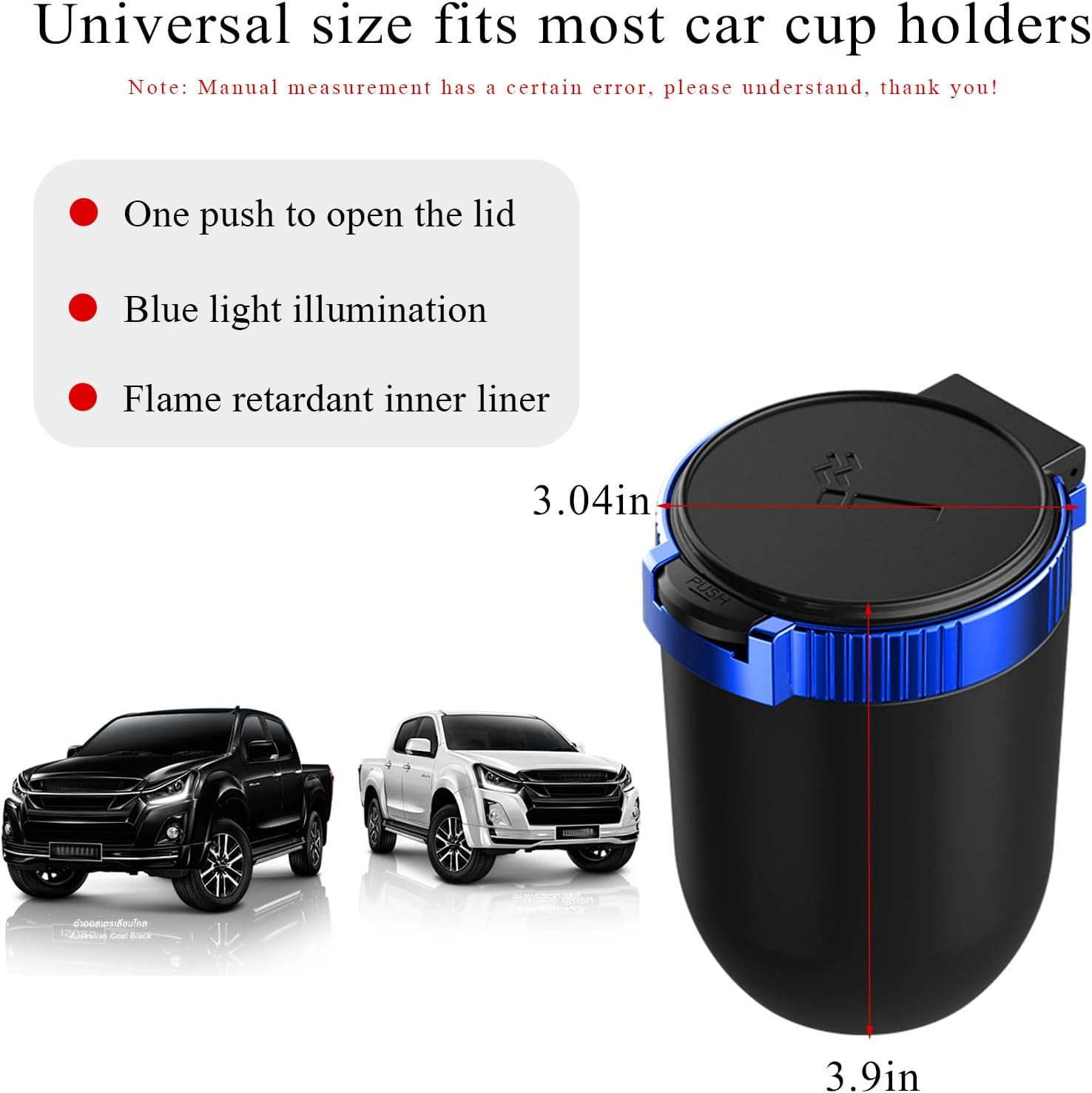 Car Ashtray with Lid, Detachable Stainless Steel Ash Tray with LED Blue Light, Portable Mini Vehicle Cup Holder Trash Can Smell Proof Ashtray Cup, Universal Car Accessories (Blue) - Purple image number 5