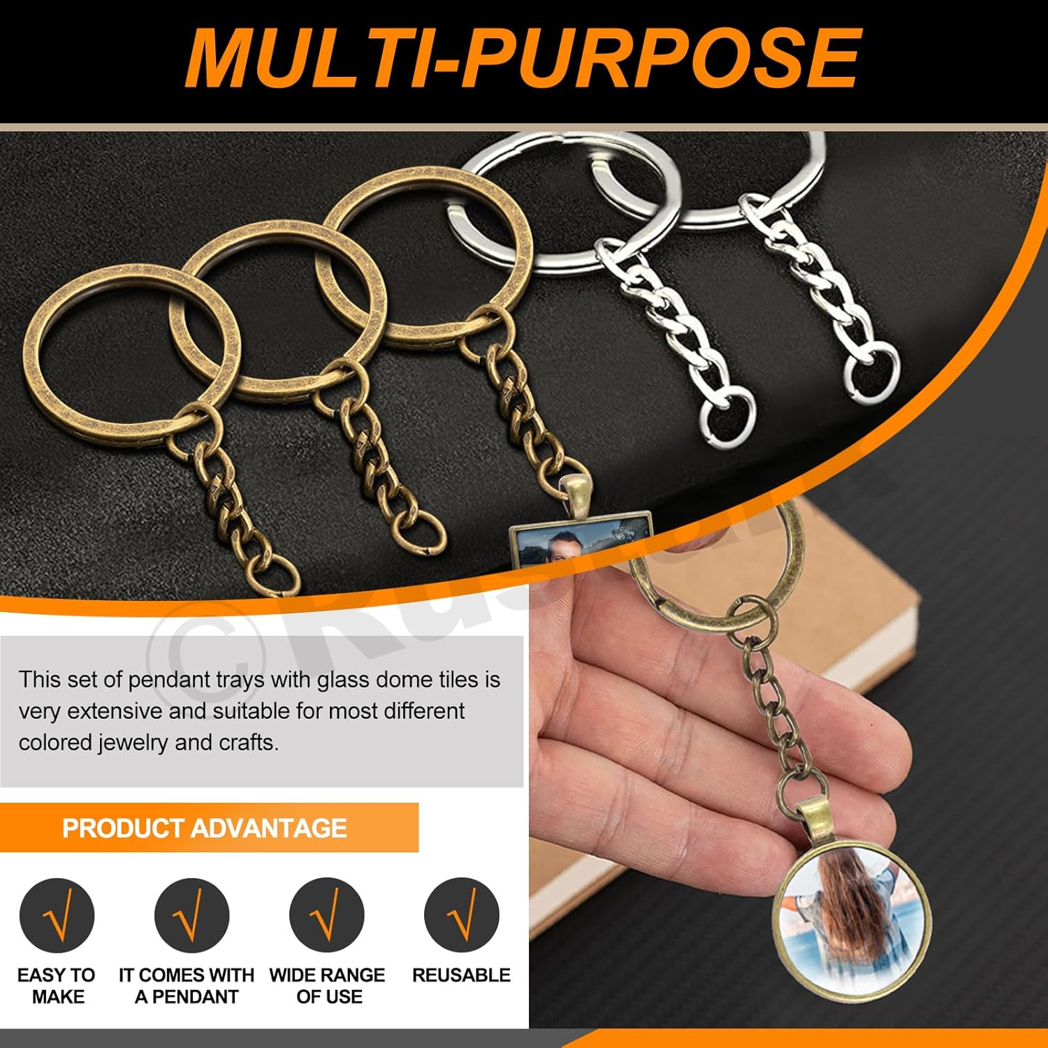 Rustark 100Pcs 5 Styles Pendant Trays Assortment Kit round Pendants Trays Set with Clear Glass Cabochon for Jewelry Making Crafting DIY Making