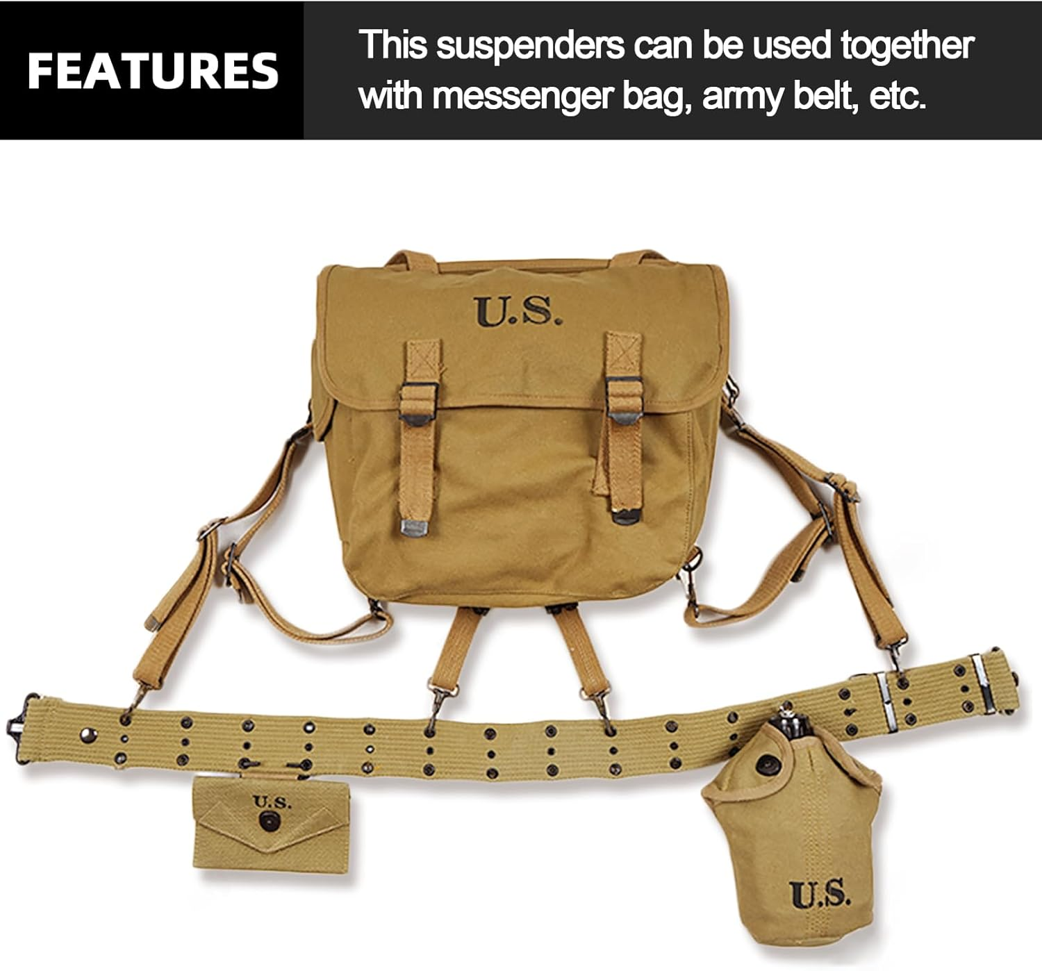 SMONT Repro WW2 US. Army M1936 Suspenders WWII Combat Standard X Strap Canvas/Khaki, Khaki, Medium image number 1