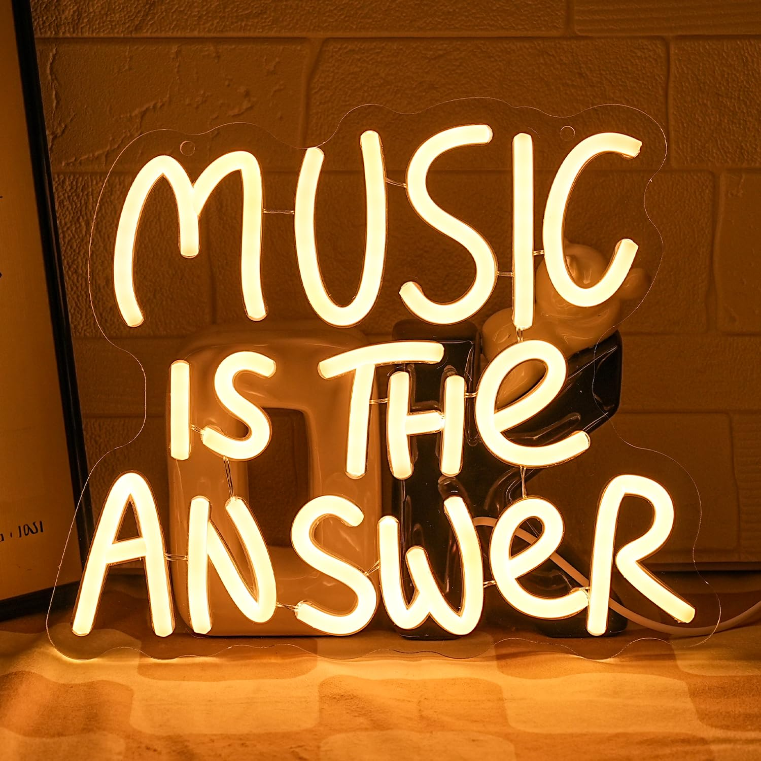 LMSIGNLY Music Is the Answer Neon Sign for Wall Decoration Warm White Neon Light Live Music LED Sign Music LED Letters for Studio Concert Bar Bedroom Party image number 2