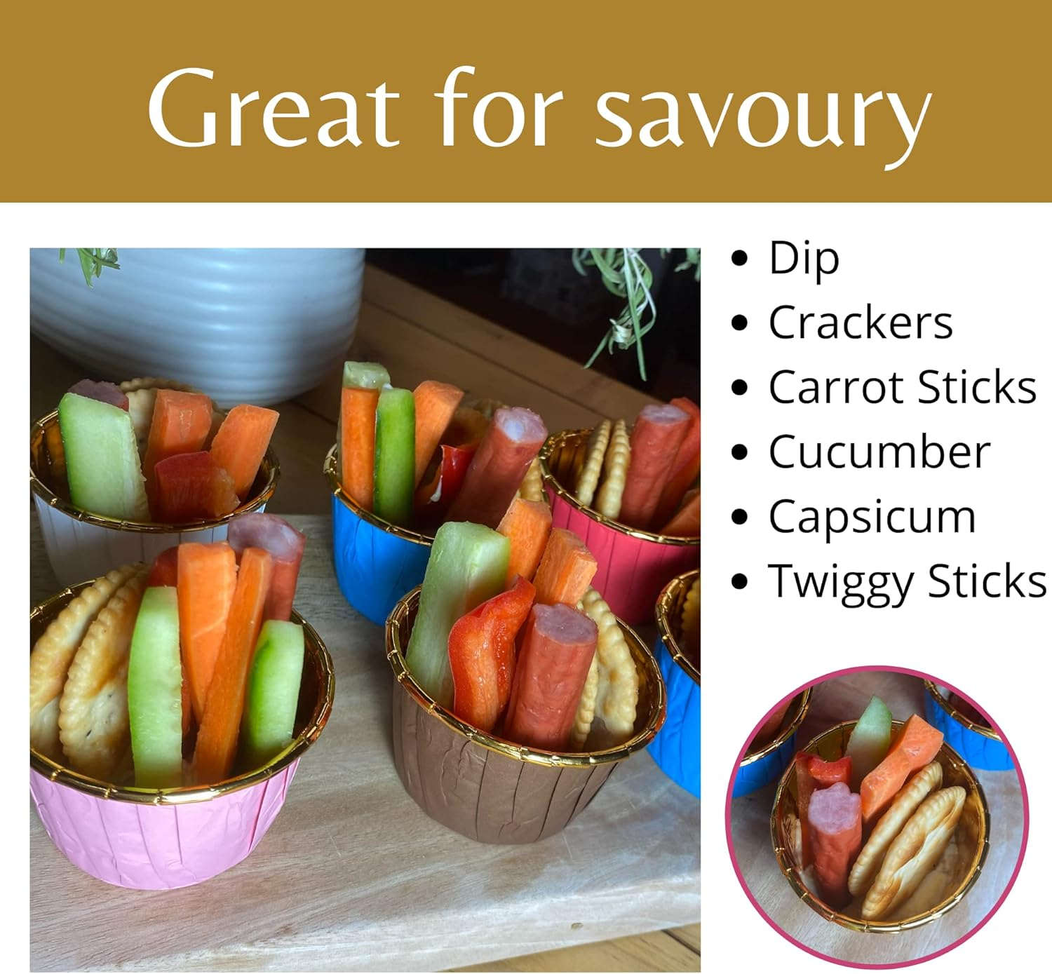 Cupcake Liners - 100 Pieces White Baking Cups &ndash; Cases for Cupcakes, Muffins, Savoury and Desserts - Disposable Gold Foil Lined Wrapper Patty Pans (White) - Blue image number 4