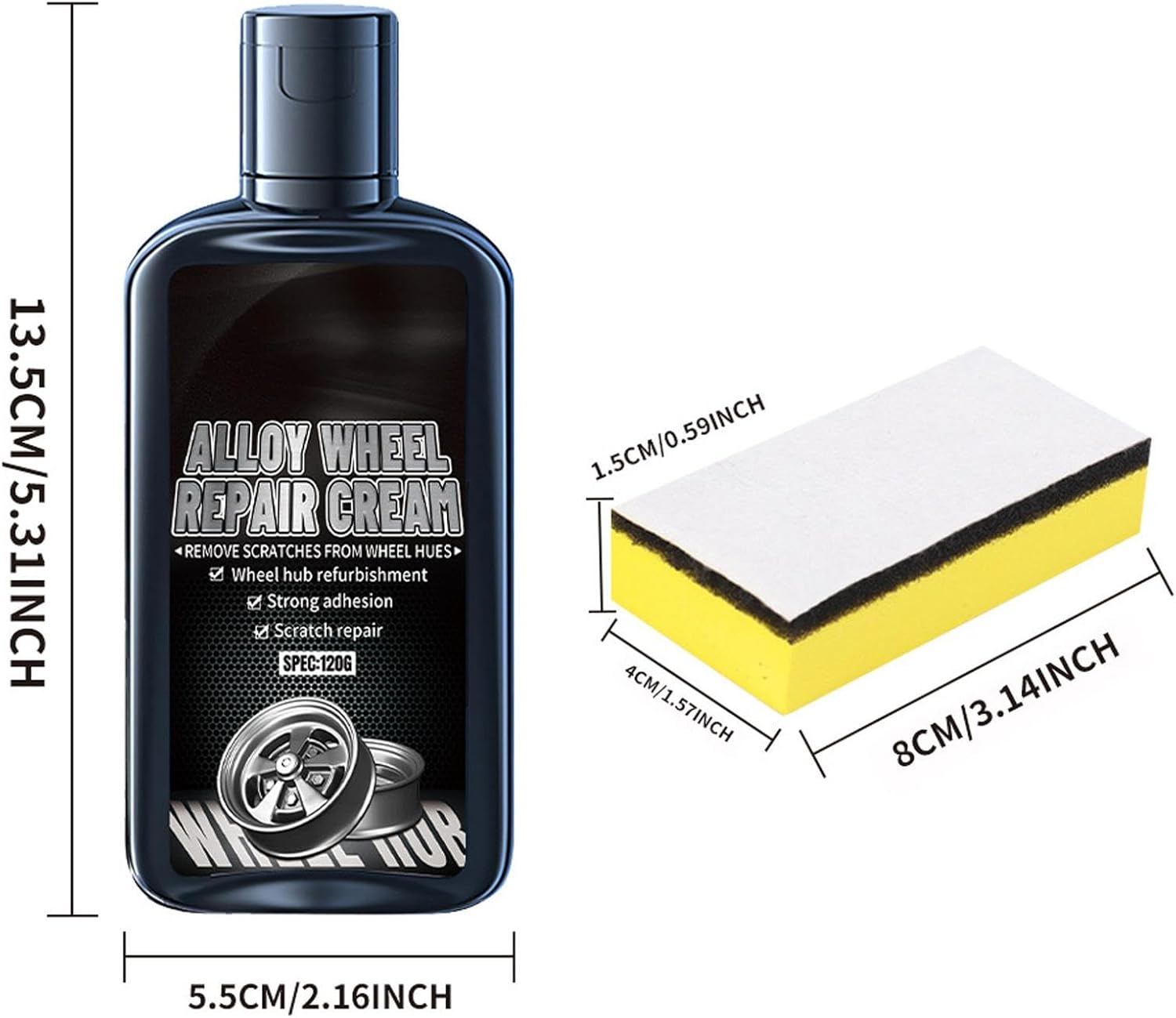 Wheel Hub Scratch Repair - Car Tire Scratch Remover 120G with Sponge - Aluminum Alloy Wheel Rim Polish Balm for Steel Wheel Hub image number 5