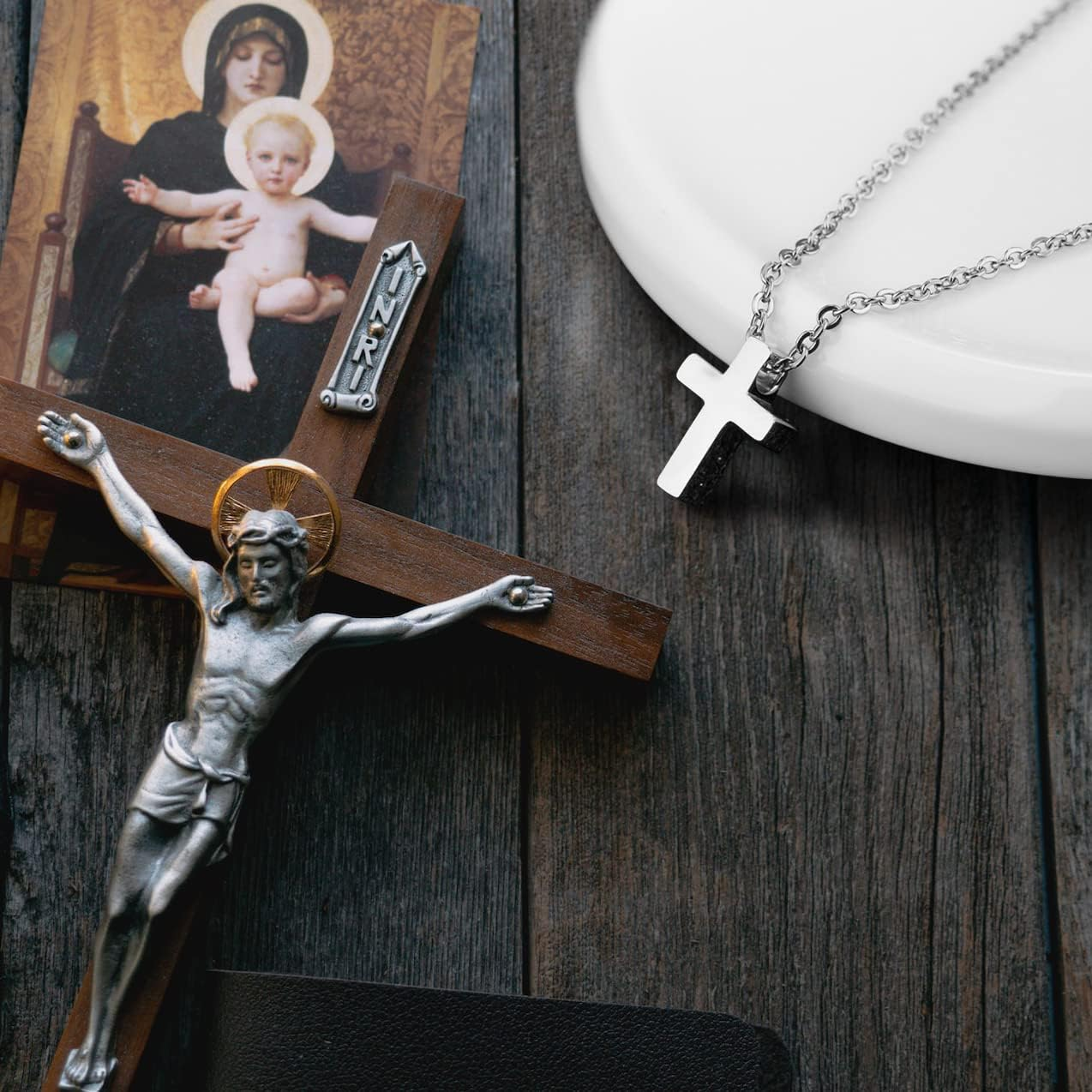 TEMICO Tiny Simple Cross Pendant for Children Boys Girls Stainless Steel Small Necklace with 16" Chain image number 6
