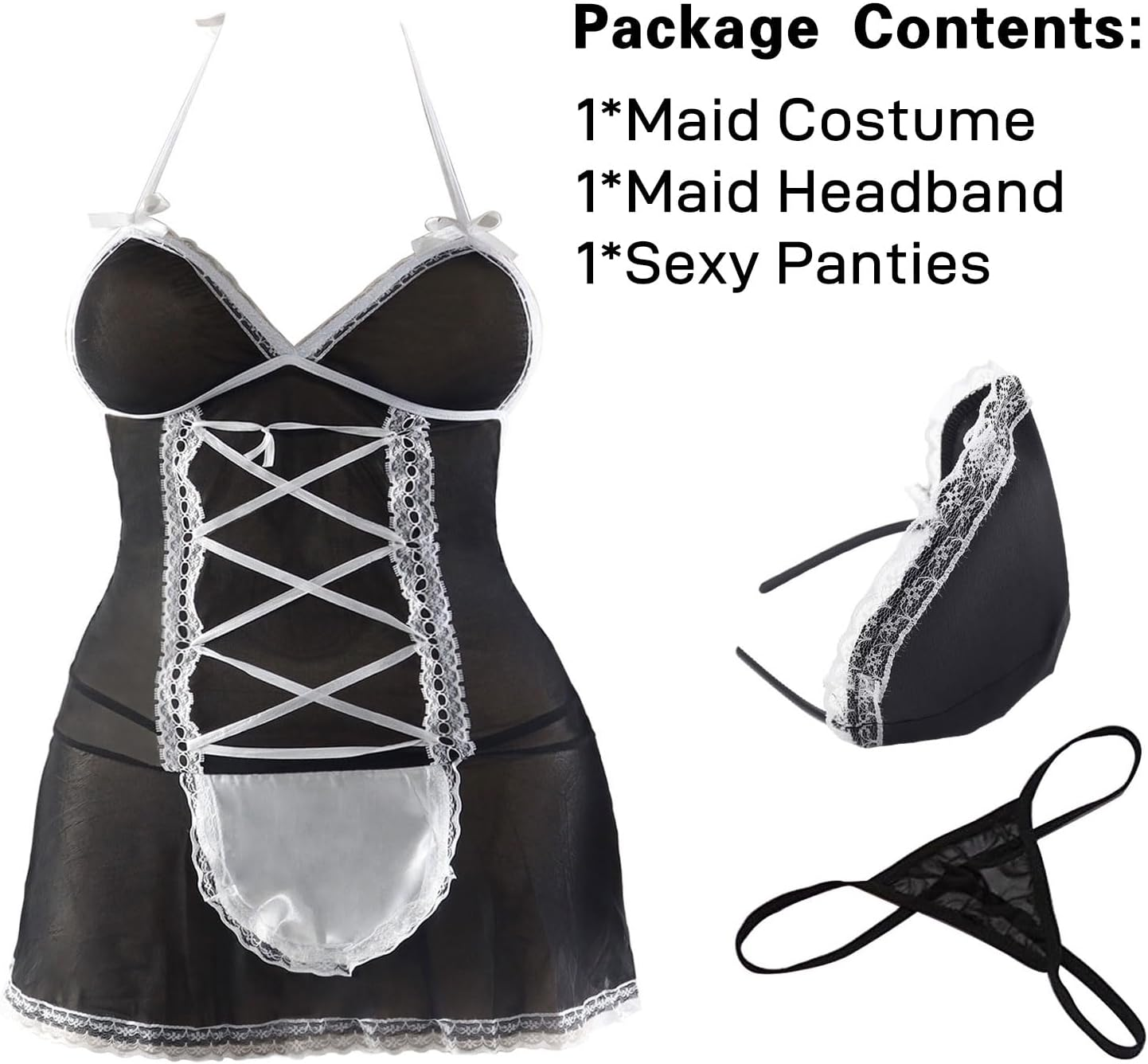 Sexy Lingerie Outfits Frisky French Maid Costume for Women, Black/White image number 5