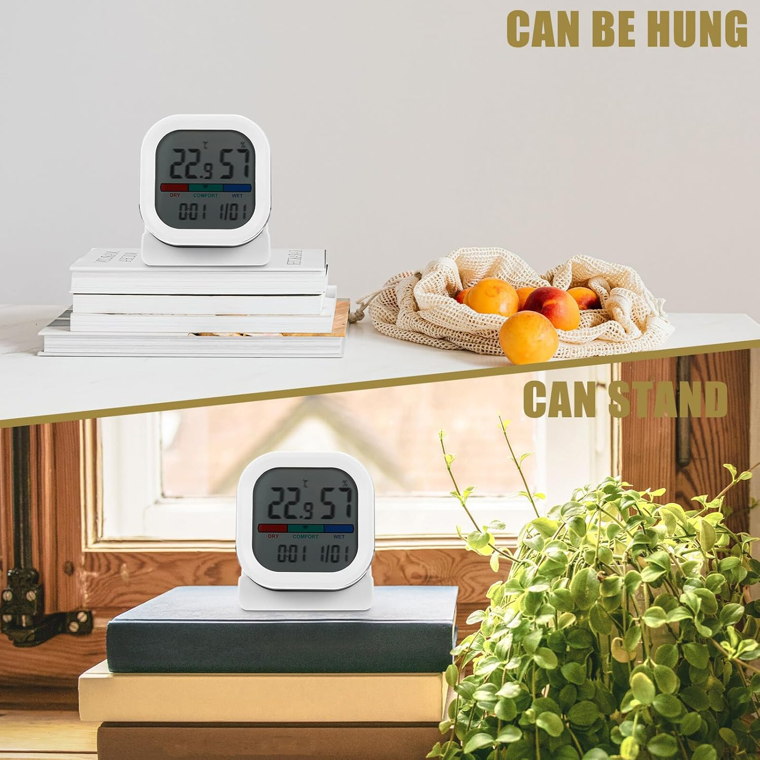 Digital Thermohygrometer for Indoor Use with LCD Screen Accurate Temperature and Humidity Monitor Calendar and Clock Display Lightweight and Portable for Home Office Nursery And image number 1