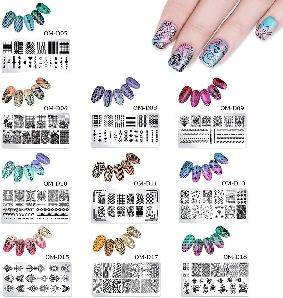 Birdsunshine 10 Pcs Nail Stamping Plates, Flowers, Lace, Geometric Patterns Nail Art Stamping Templates Manicure Tool Kit, with 1 Stamper and 1 Scraper image number 3