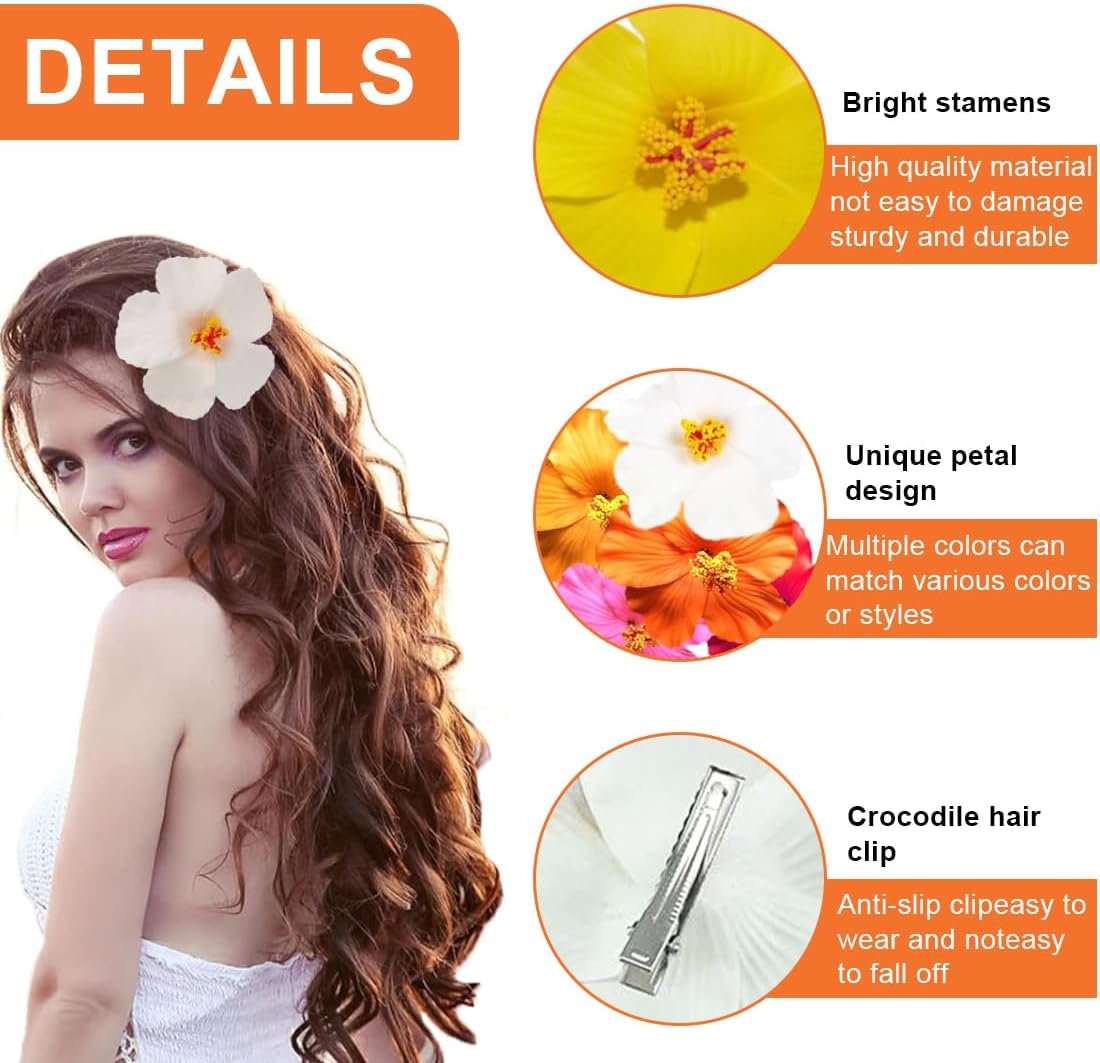 SIRLOMU 6 Piece Hawaiian Flower Hair Clip, Plumeria Hair Clip, Flower Hair Clip, Fancy Flower Hair Clip, Hair Accessories for Beach Party Wedding image number 2