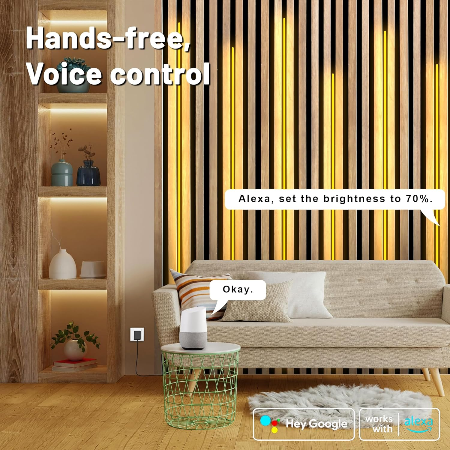 LICHASER 6 Rolls 3M Wifi Flexible COB LED Lights for Wood Slat Wall Panels, Acoustic Panel LED Strip Compatible with Alexa, 12V 3000K Dimmable Strip for Acoustic Panels, Shelves Lighting image number 1